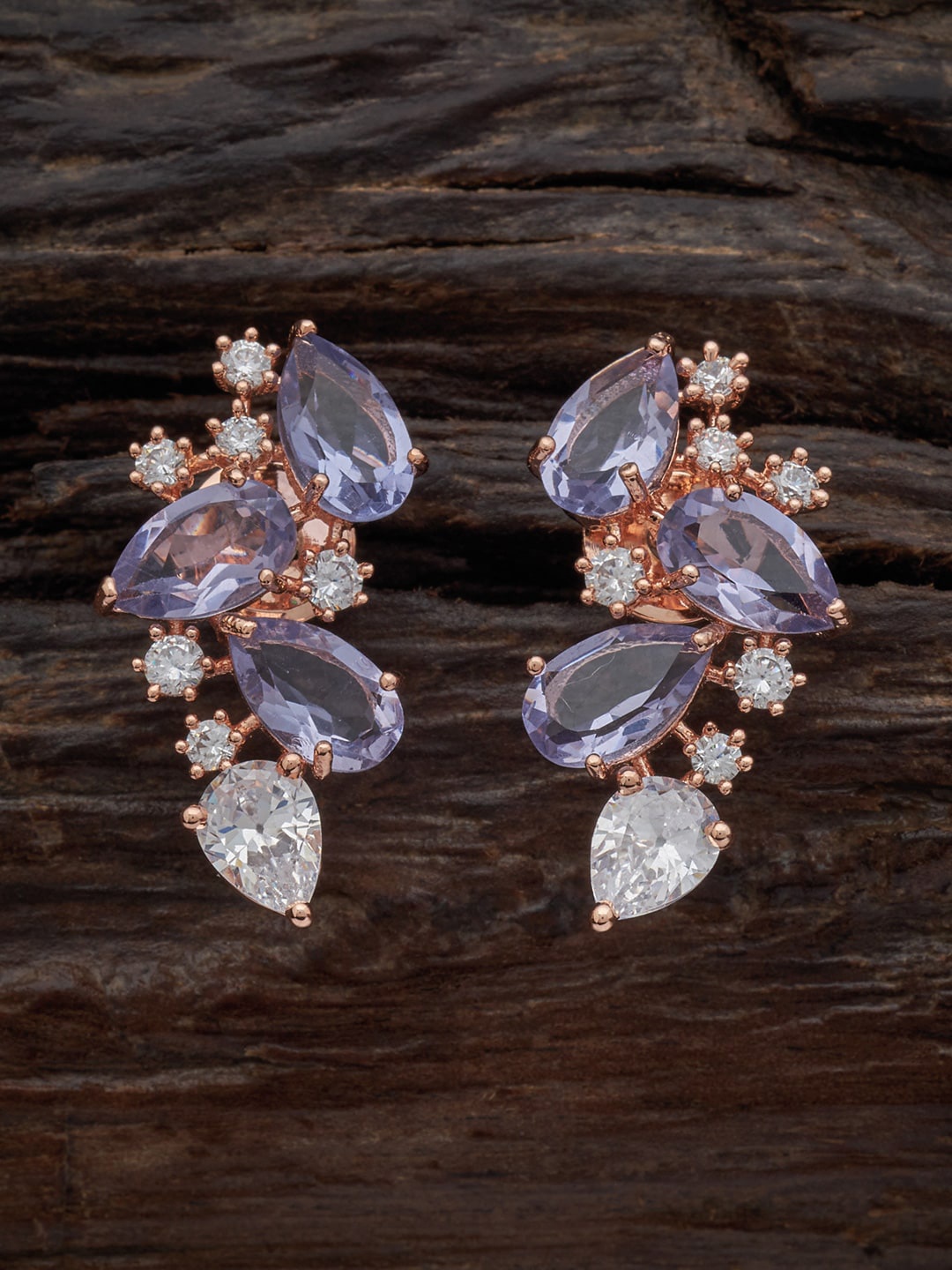 

Kushal's Fashion Jewellery Women Rose Gold-Plated Leaf Shaped Studs Earrings, Lavender