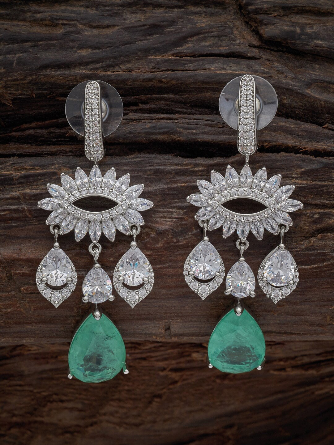 

Kushal's Fashion Jewellery Rhodium Plated Teardrop Shaped Drop Earrings, Sea green