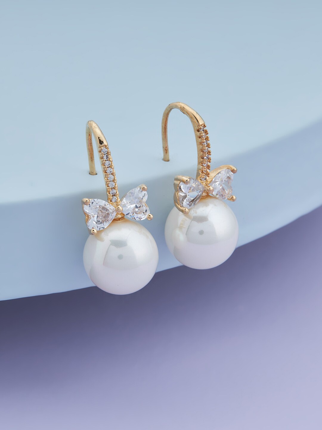 

Kushal's Fashion Jewellery Gold-Plated Spherical Studs Earrings, White