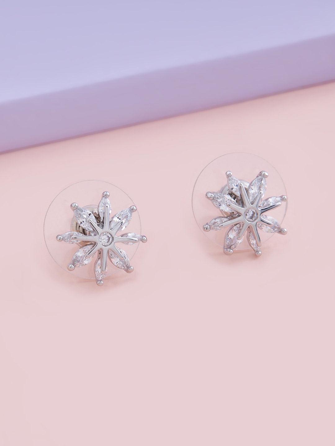 

Kushal's Fashion Jewellery Women Rhodium-Plated Floral Studs Earrings, White