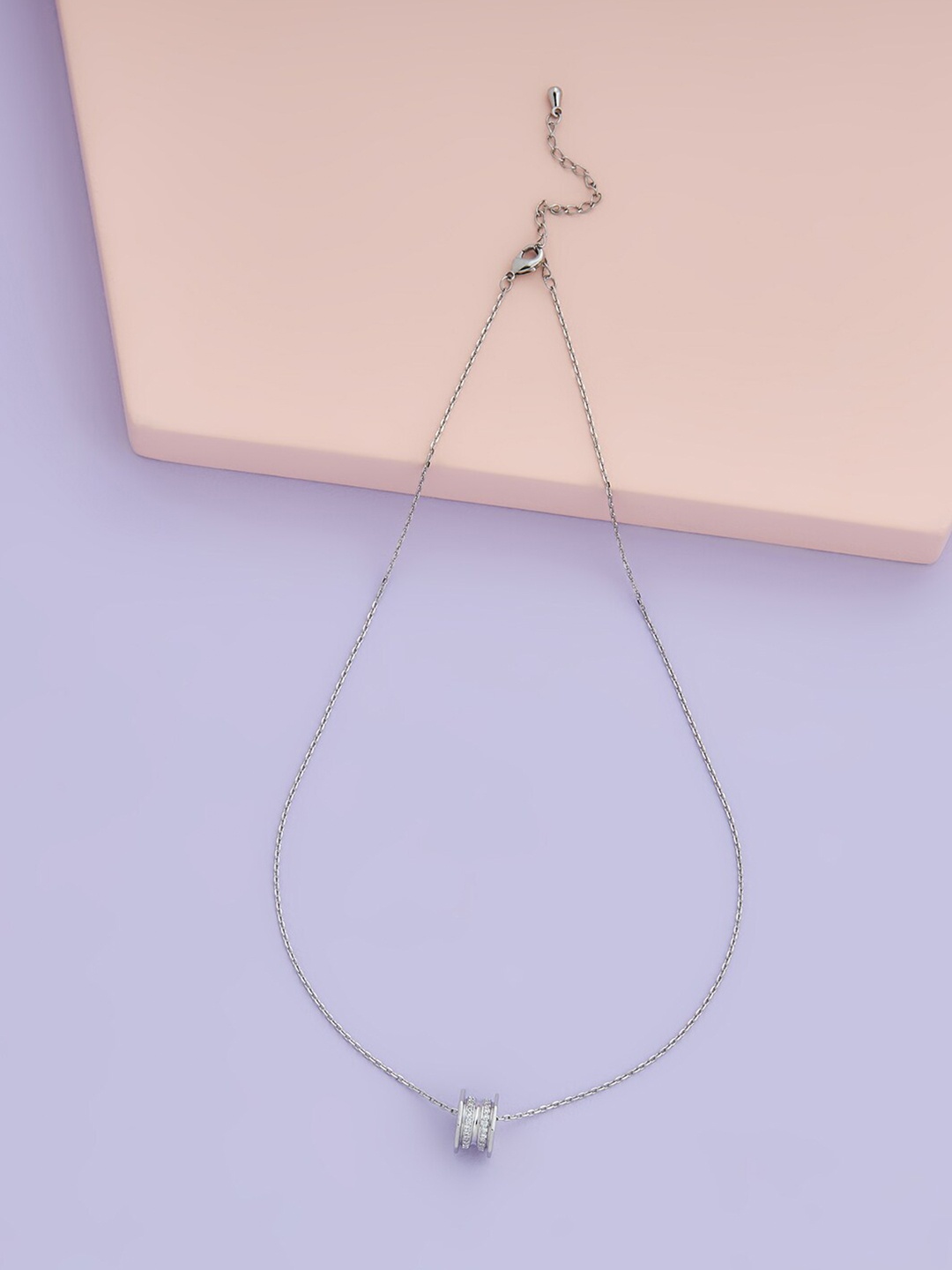

Kushal's Fashion Jewellery Women Rhodium-Plated CZ-Studded Chain With Pendant, White