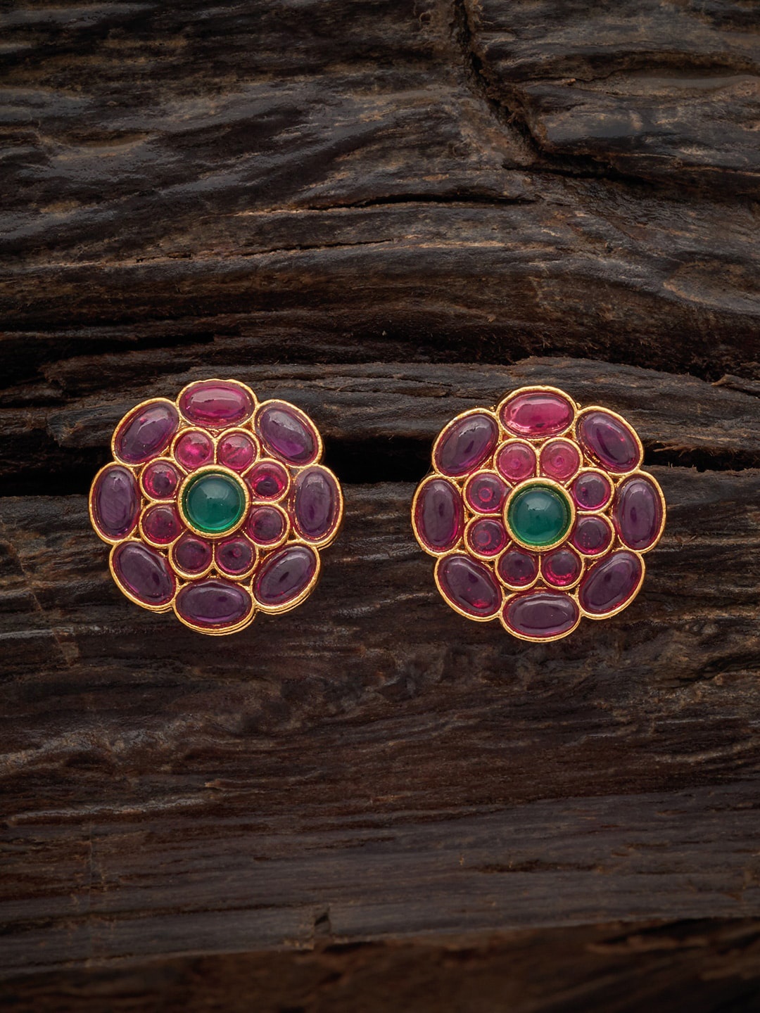 

Kushal's Fashion Jewellery Women Gold-Plated Floral Studs Earrings, Red