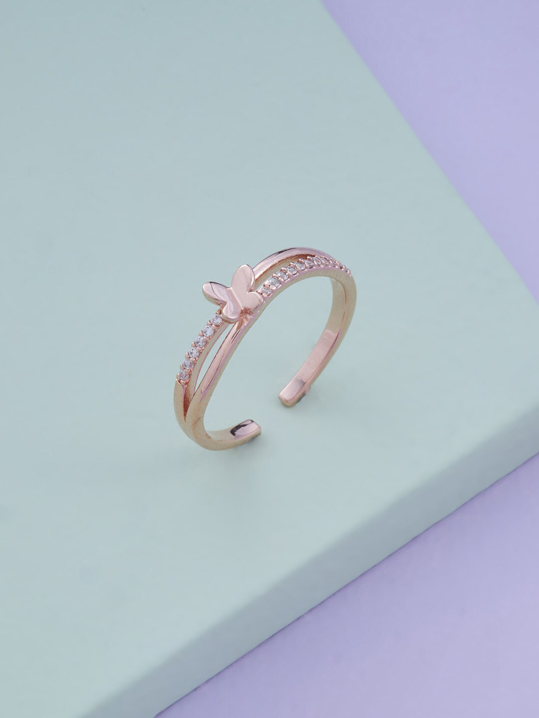 

Kushal's Fashion Jewellery Rose Gold-Plated CZ-Studded Adjustable Finger Ring