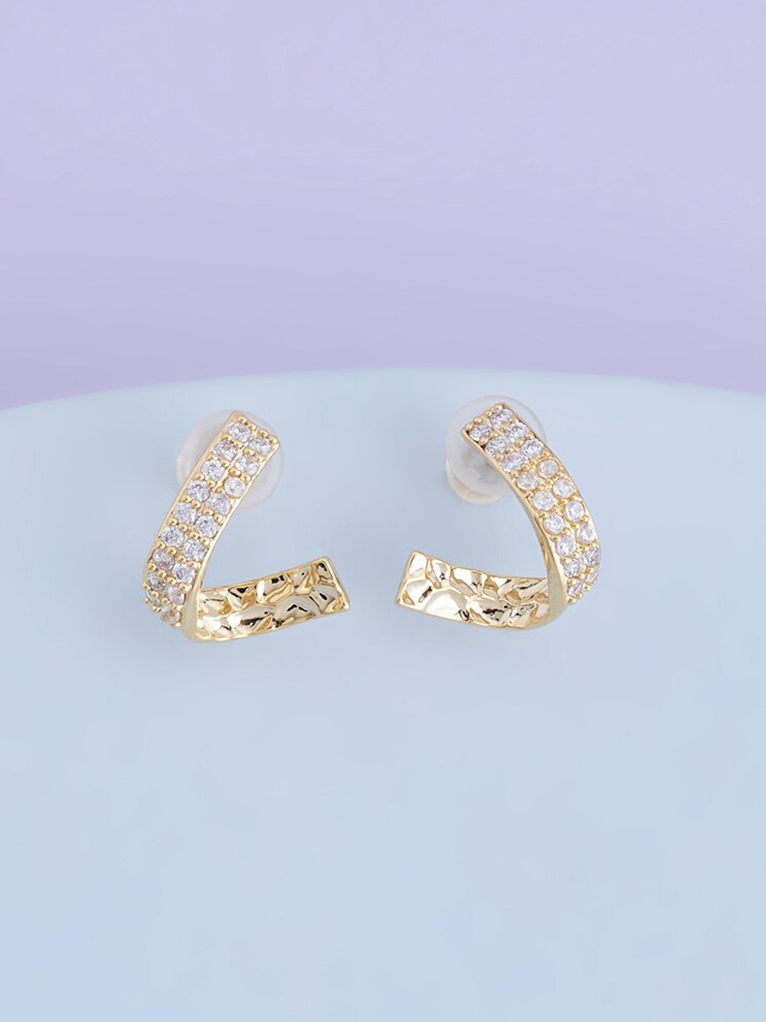 

Kushal's Fashion Jewellery Gold-Plated Contemporary Half Hoop Earrings, White
