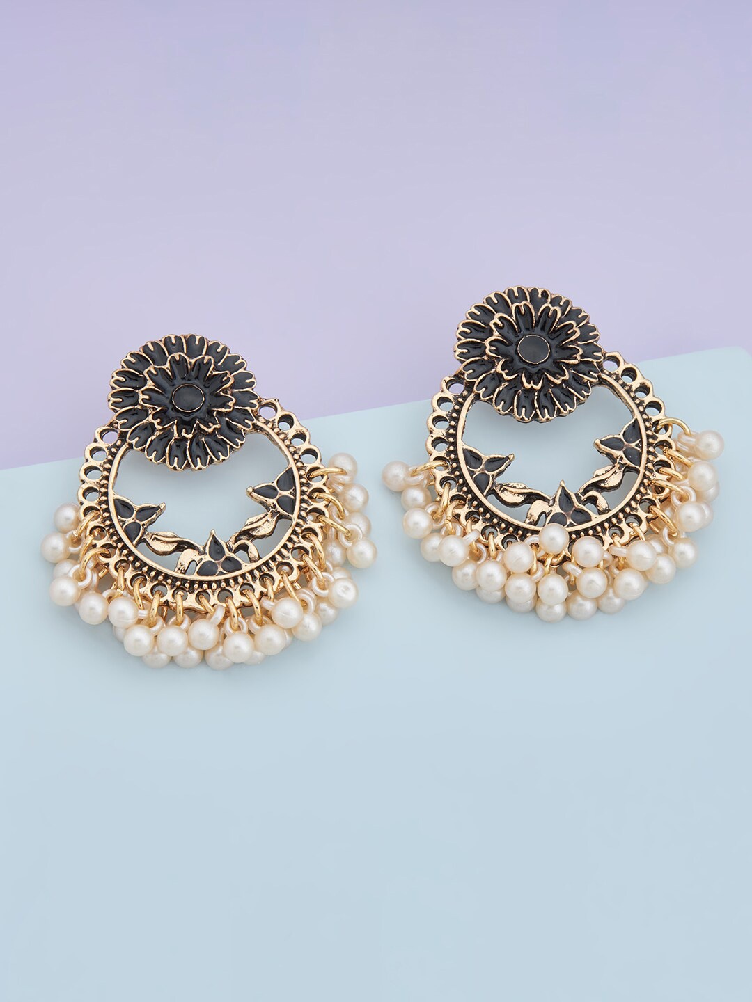 

Kushal's Fashion Jewellery Gold-Plated Crescent Shaped Chandbalis Earrings, White