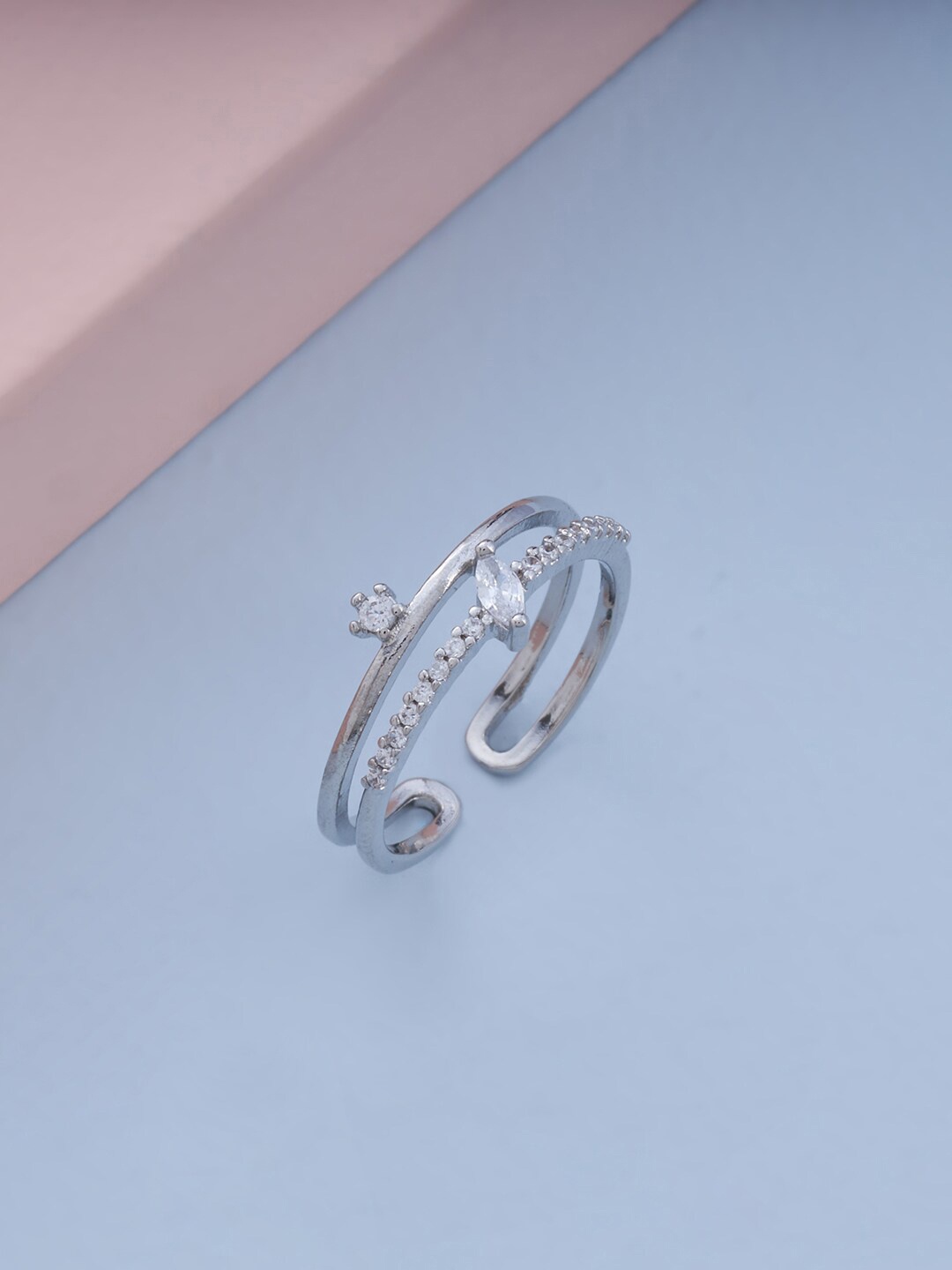 

Kushal's Fashion Jewellery Rhodium-Plated Cubic Zirconia Studded Finger Ring, White