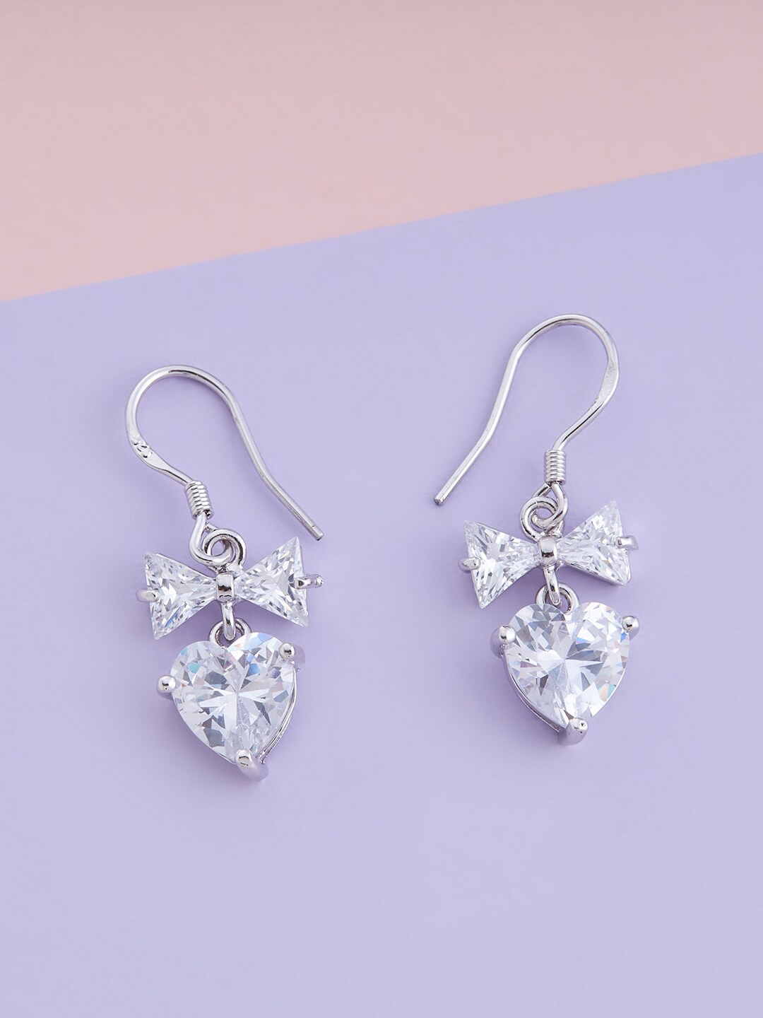 

Kushal's Fashion Jewellery Rhodium Plated Heart Shaped Drop Earrings, White