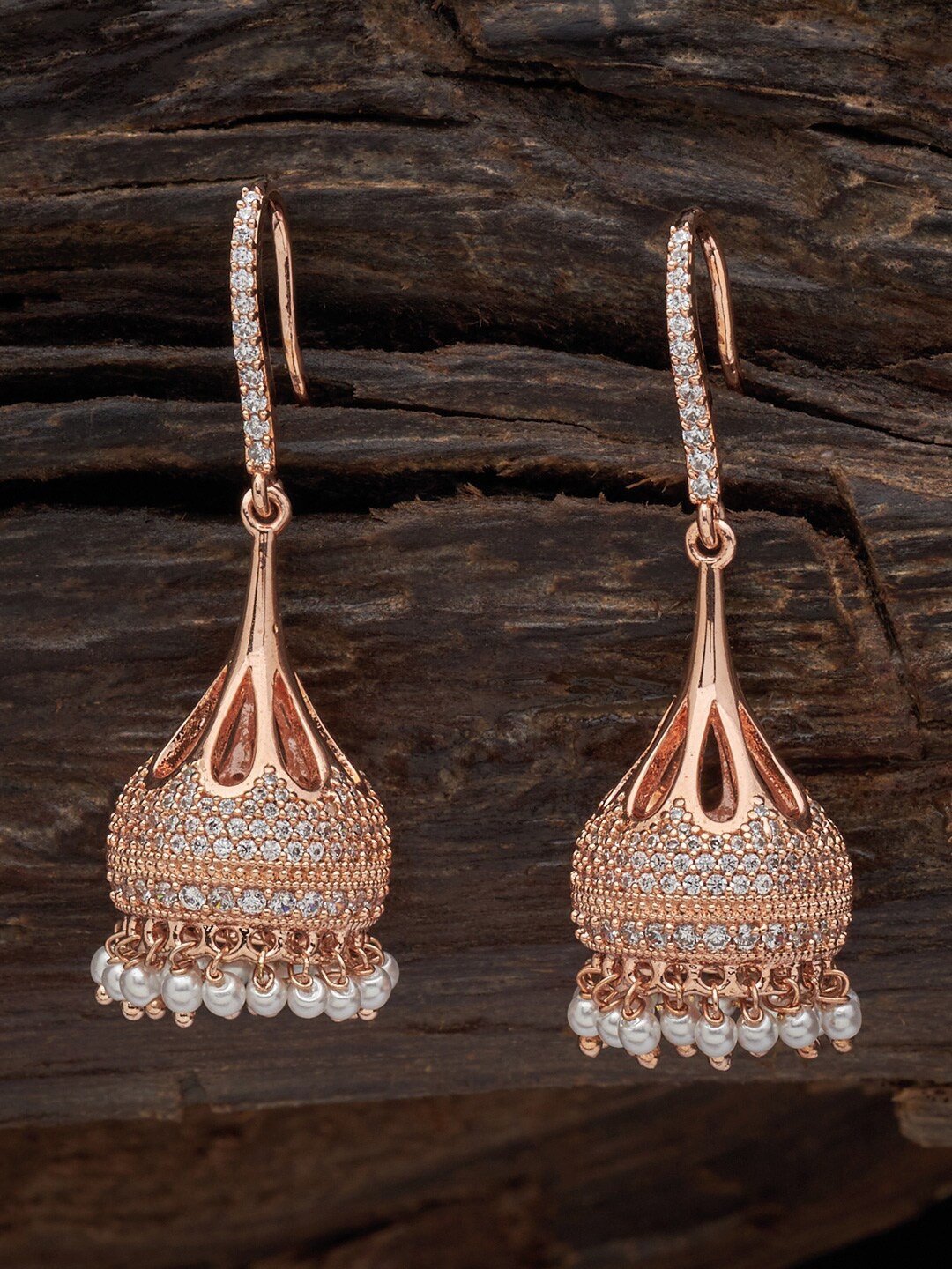

Kushal's Fashion Jewellery Rose Gold Plated Dome Shaped Jhumkas Earrings, White