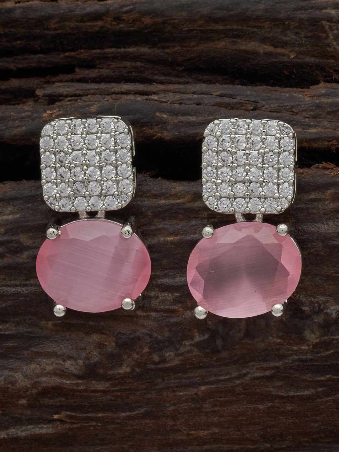 

Kushal's Fashion Jewellery Rhodium Plated Square Studs Earrings, Pink