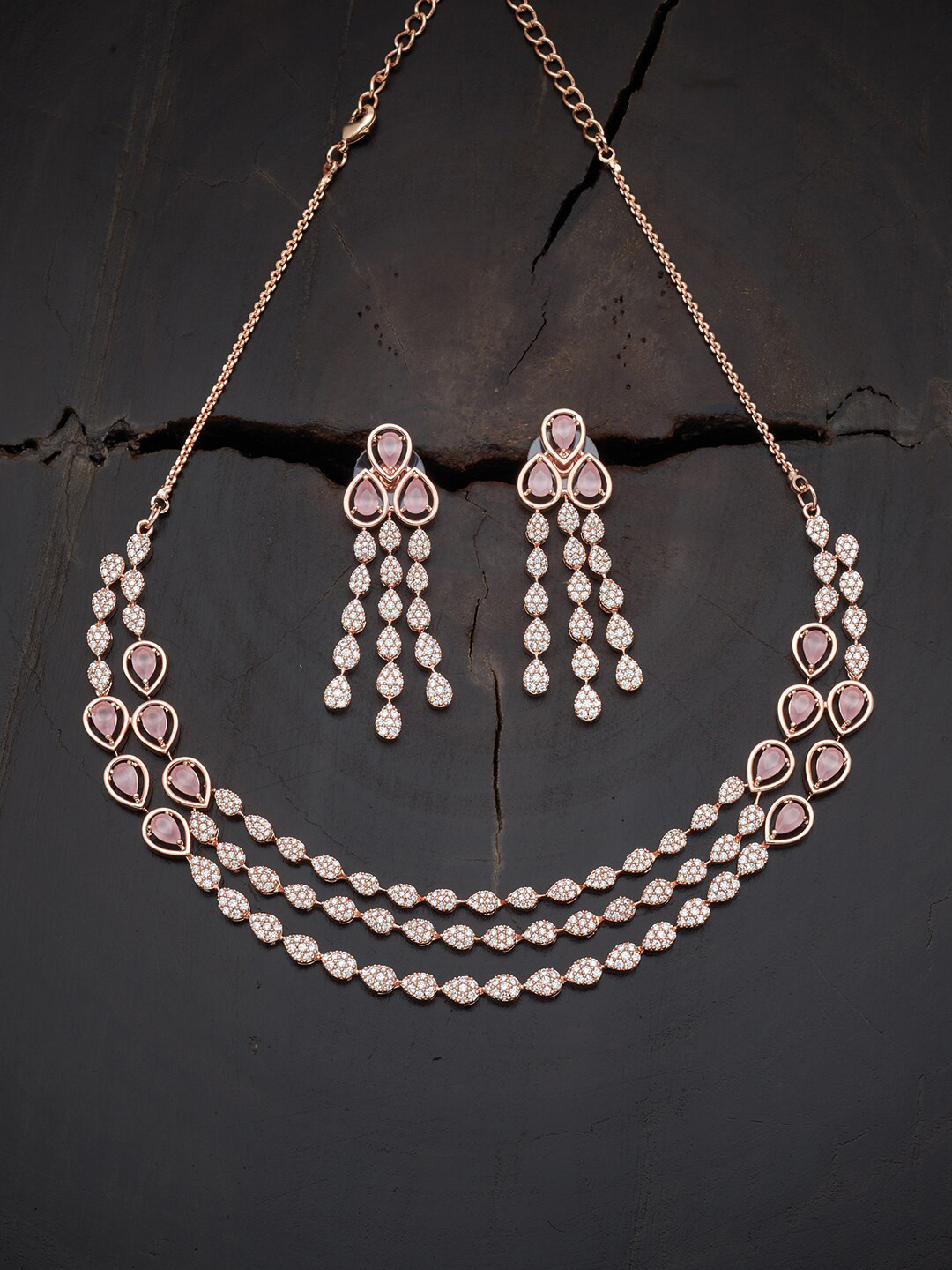 

Kushal's Fashion Jewellery Rose Gold-Plated Sparkling Cubic Zirconia Studded Jewellery Set, Pink