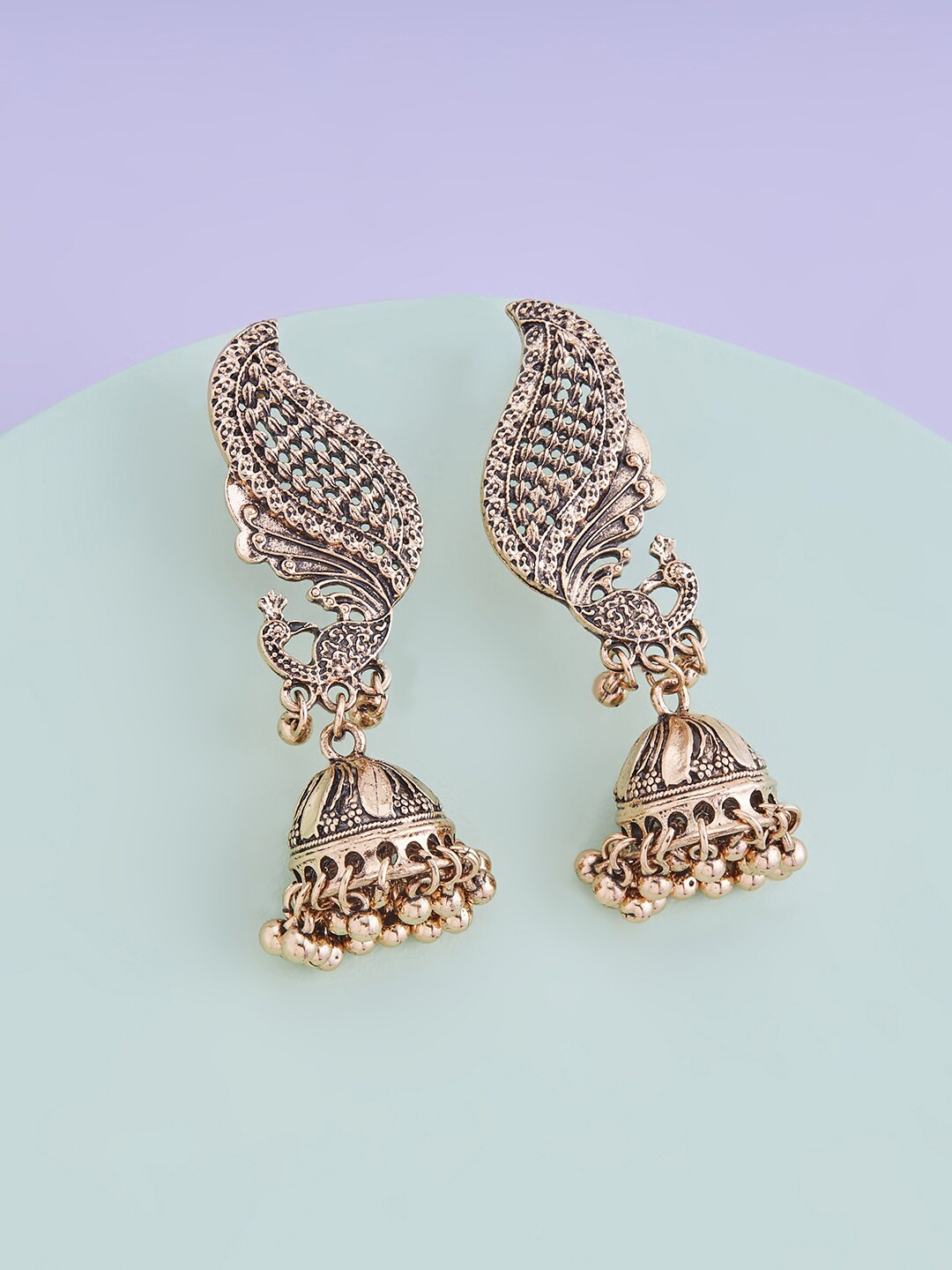 

Kushal's Fashion Jewellery Gold Plated Peacock Shaped Jhumkas Earrings