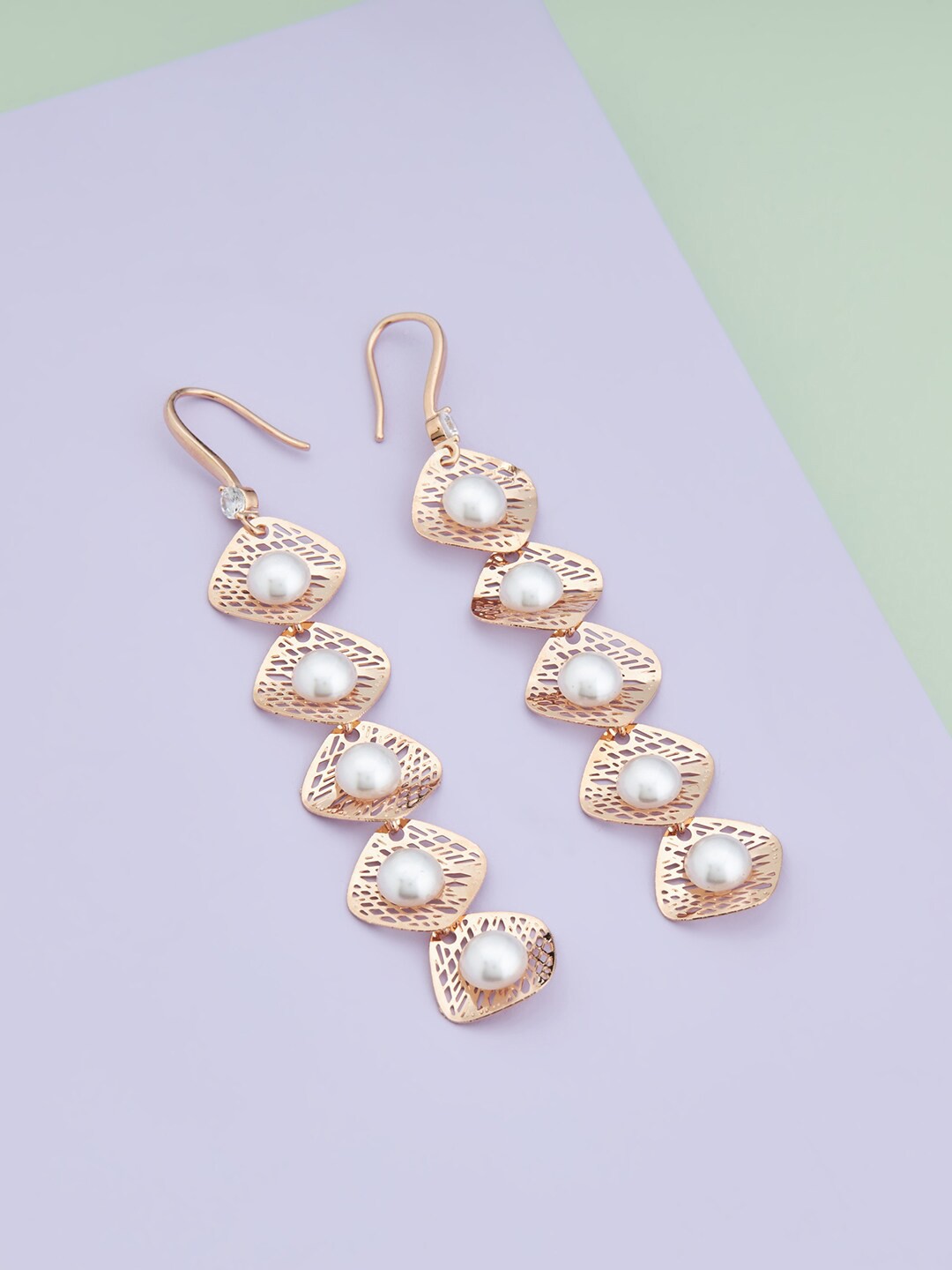 

Kushal's Fashion Jewellery Rose Gold Plated Contemporary Drop Earrings, White
