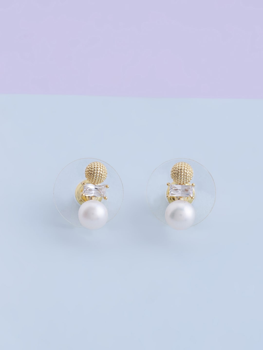 

Kushal's Fashion Jewellery Gold Plated Circular Studs Earrings, White