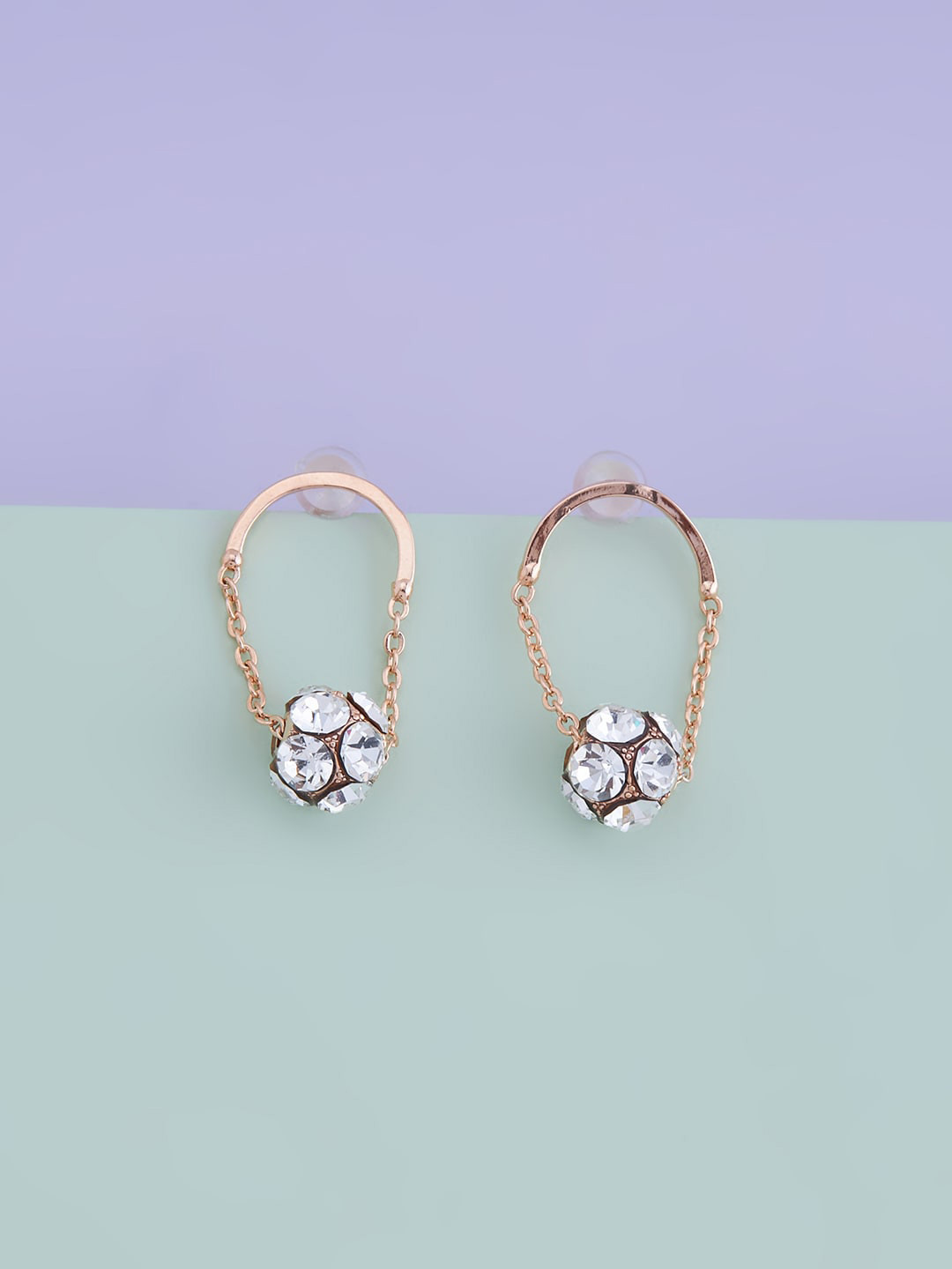 

Kushal's Fashion Jewellery Rose Gold Plated CZ studded Contemporary Drop Earrings, White