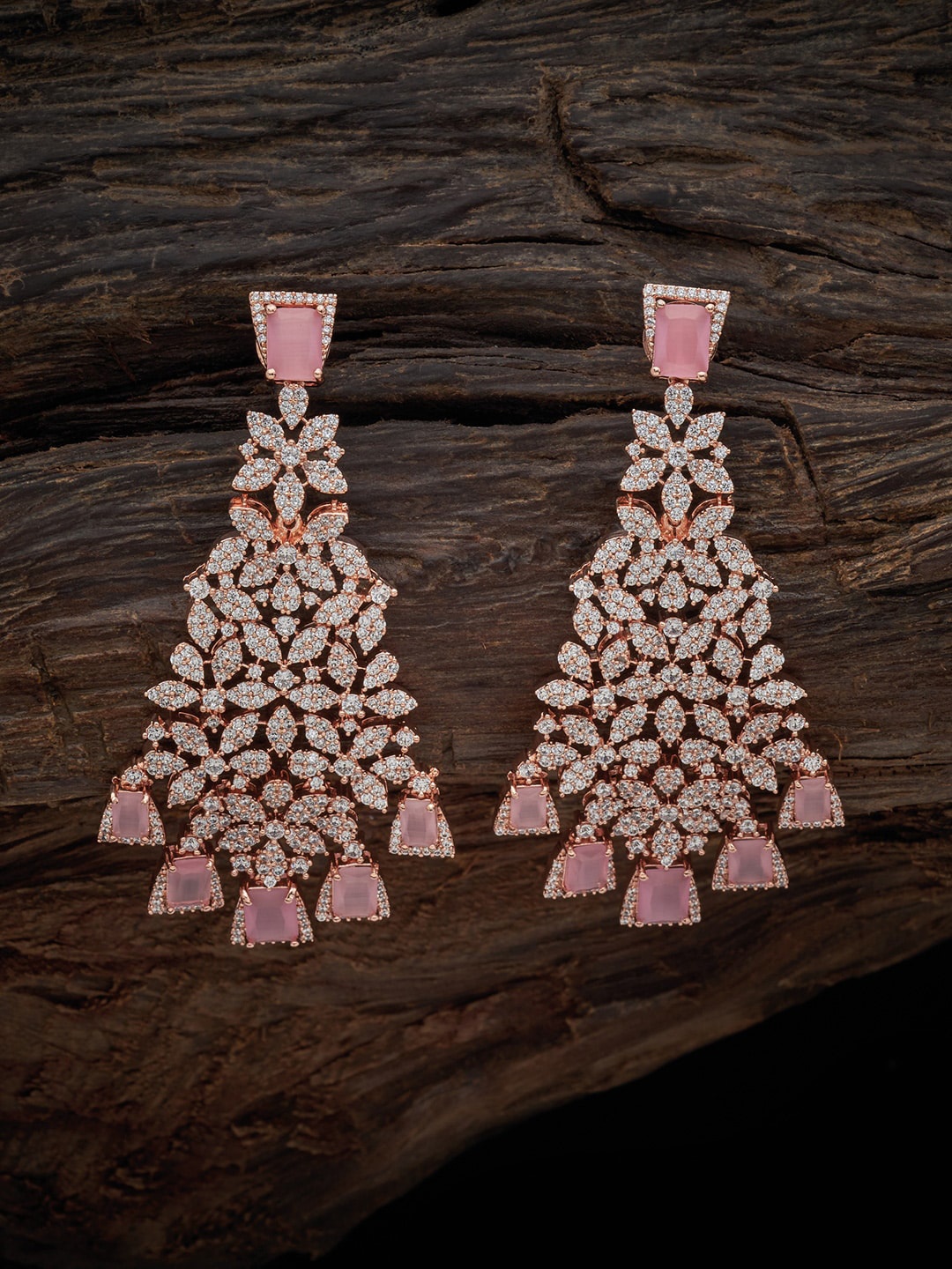 

Kushal's Fashion Jewellery Rose Gold Plated Cubic Zirconia Drop Earrings, Pink