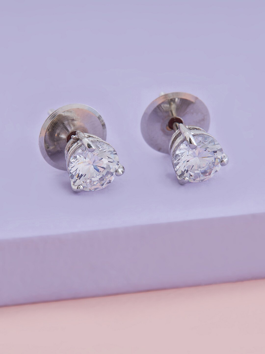 

Kushal's Fashion Jewellery Rhodium Plated Cubic Zirconia Circular Studs Earrings, White
