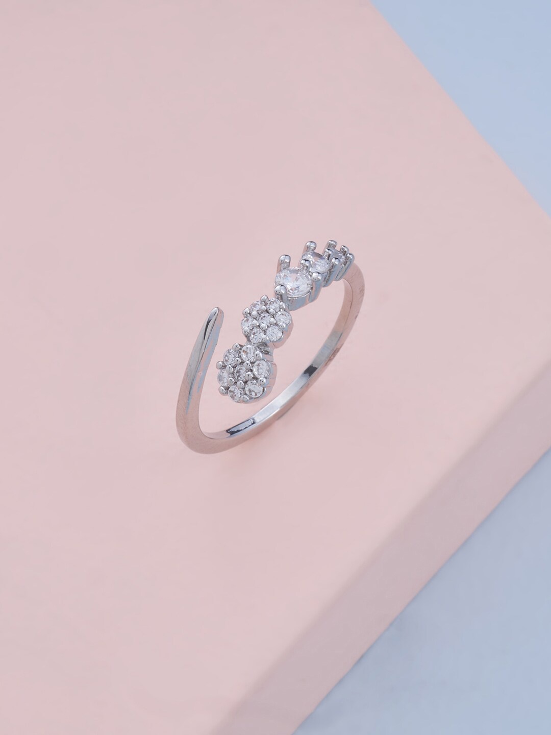 

Kushal's Fashion Jewellery Rhodium-Plated & CZ-Studded Finger Ring, Silver