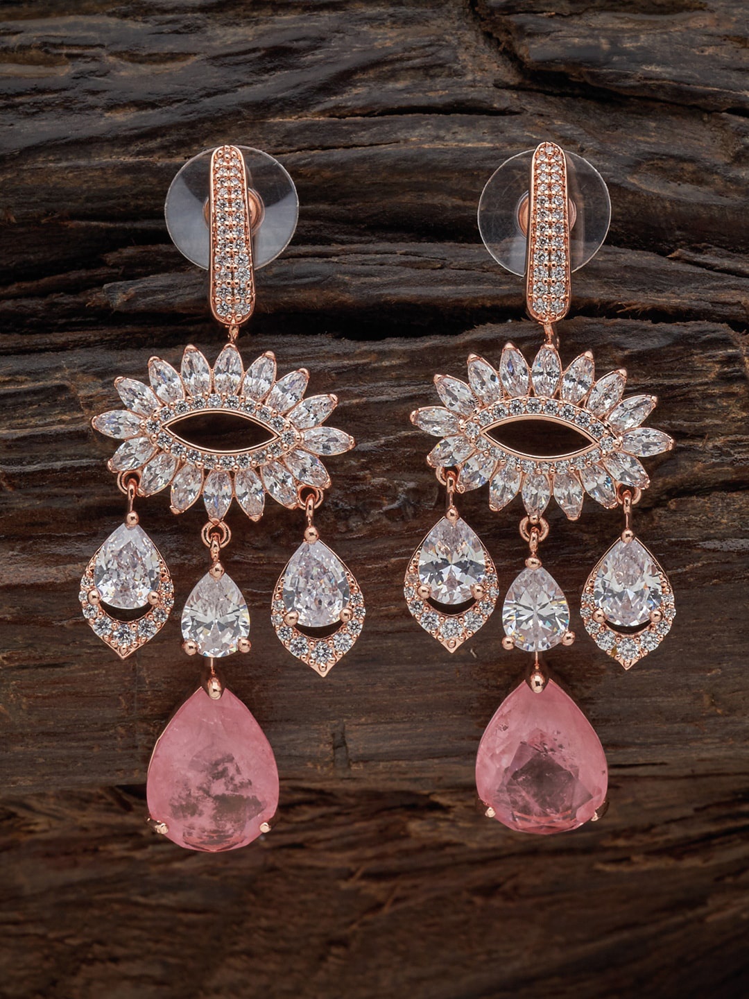 

Kushal's Fashion Jewellery Rose Gold Plated Cubic Zirconia Contemporary Drop Earrings, Pink