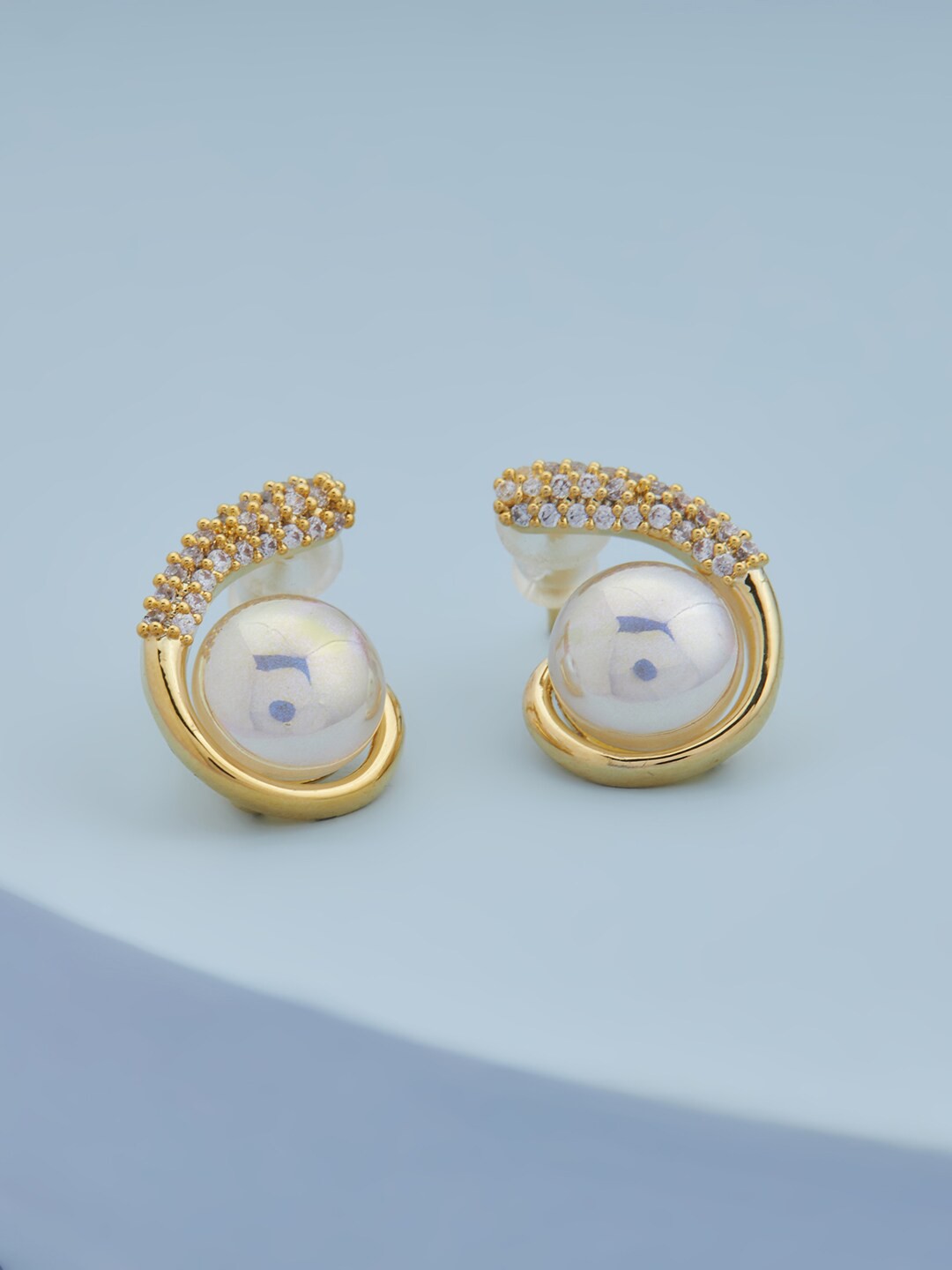 

Kushal's Fashion Jewellery Gold Plated CZ Studded Contemporary Studs Earrings, White