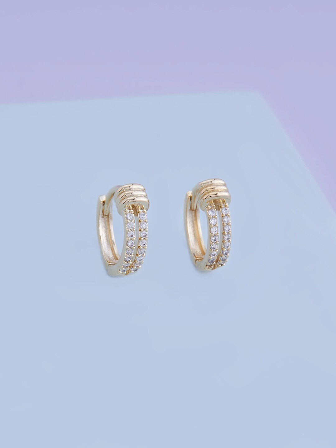 

Kushal's Fashion Jewellery Gold Plated CZ Studded Circular Hoop Earrings, White