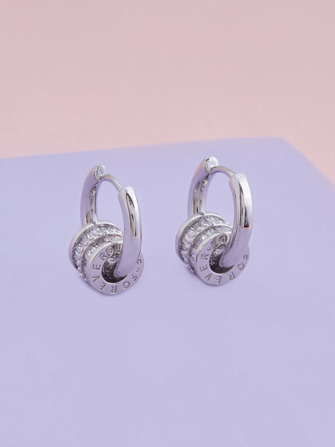

Kushal's Fashion Jewellery Rhodium Plated CZ Studded Circular Hoop Earrings, White