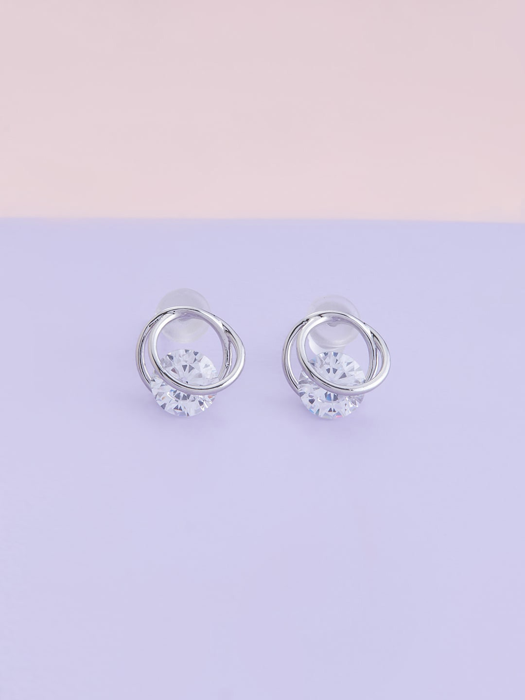 

Kushal's Fashion Jewellery Rhodium Plated CZ Studded Contemporary Studs Earrings, White