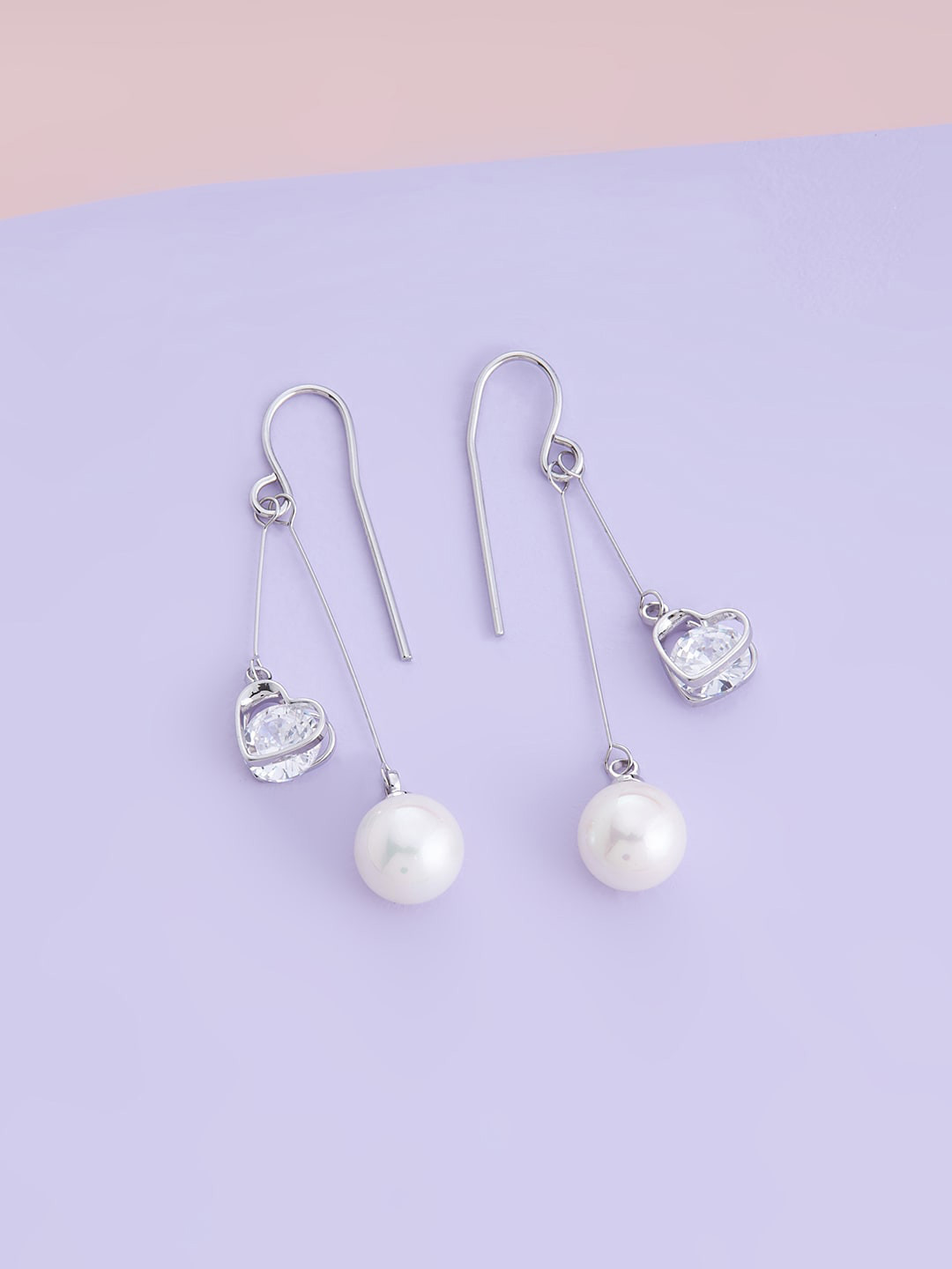 

Kushal's Fashion Jewellery Rhodium Plated CZ Studded Contemporary Drop Earrings, White