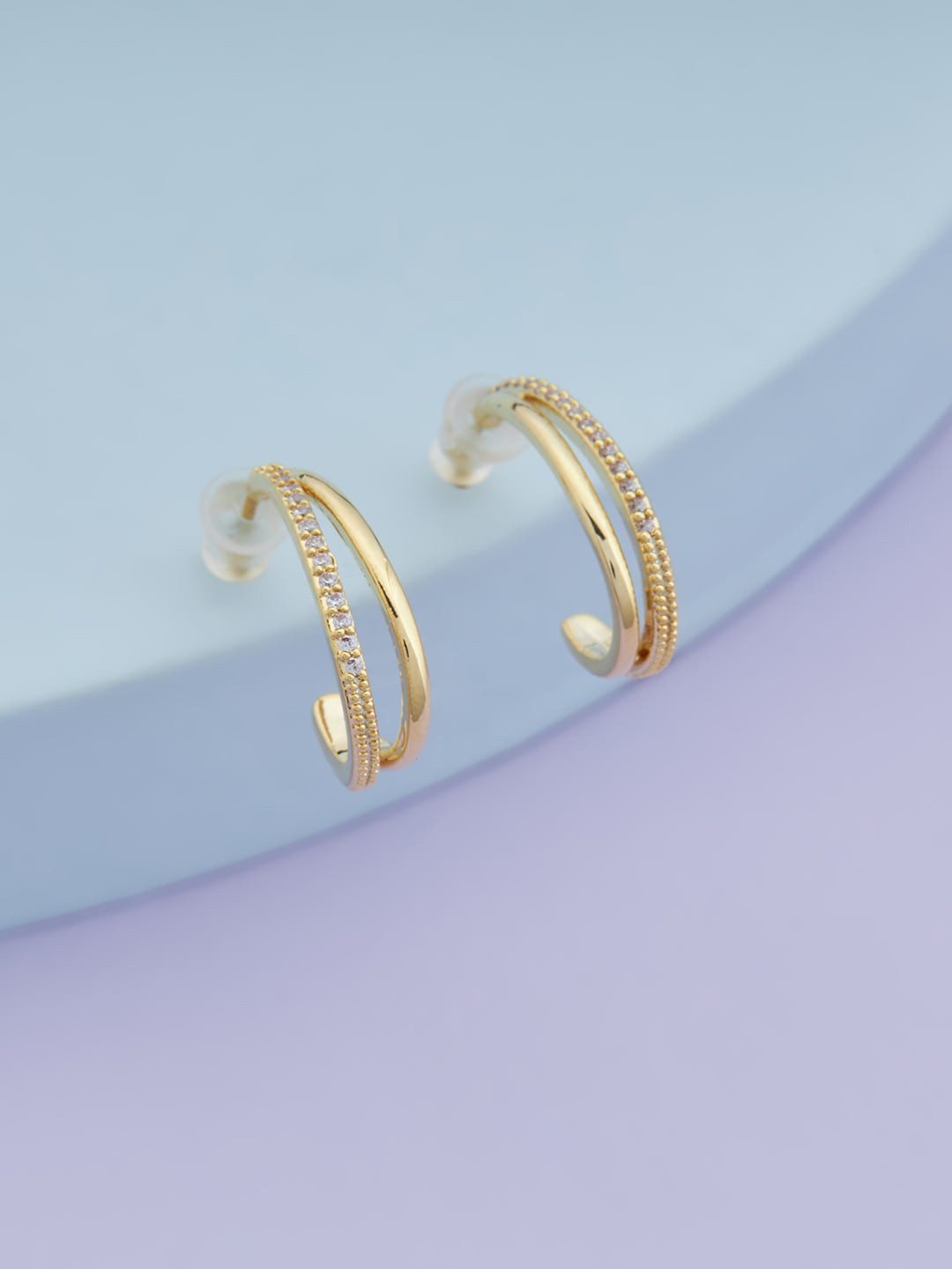 

Kushal's Fashion Jewellery Gold Plated CZ Studded Circular Half Hoop Earrings, White