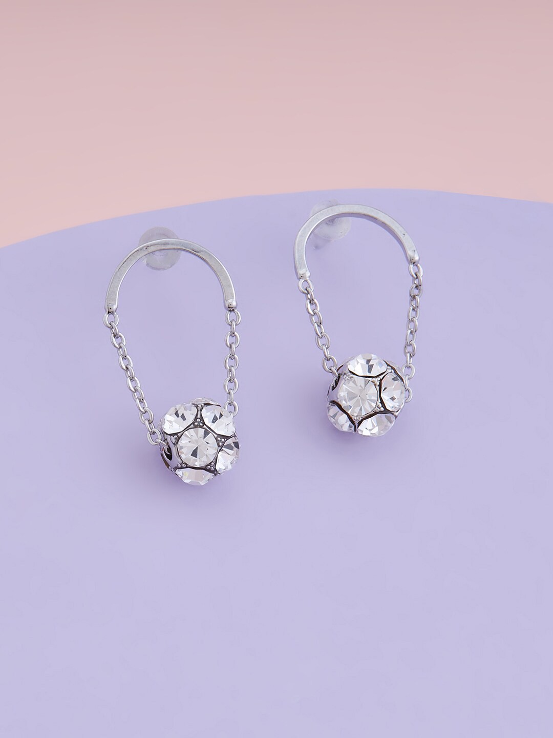 

Kushal's Fashion Jewellery Rhodium Plated CZ Studded Contemporary Drop Earrings, White