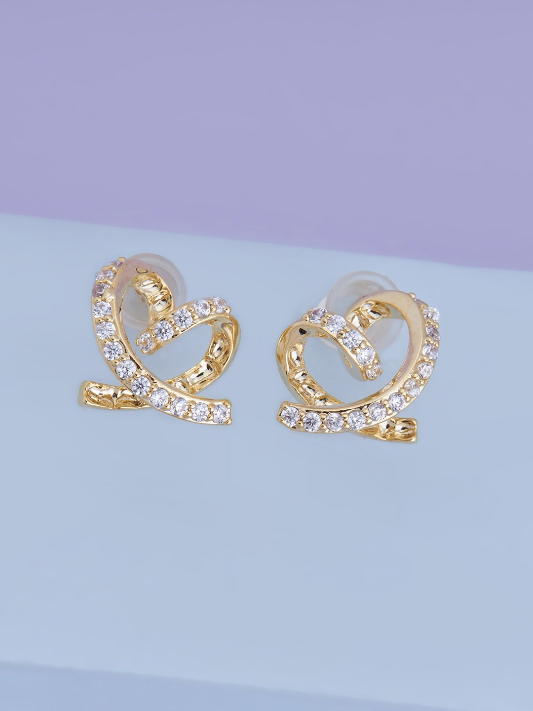 

Kushal's Fashion Jewellery Gold Plated Heart Shaped CZ Studded Studs Earrings, White