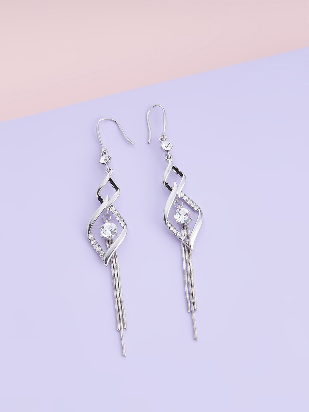 

Kushal's Fashion Jewellery Rhodium-Plated Contemporary Drop Earrings, White