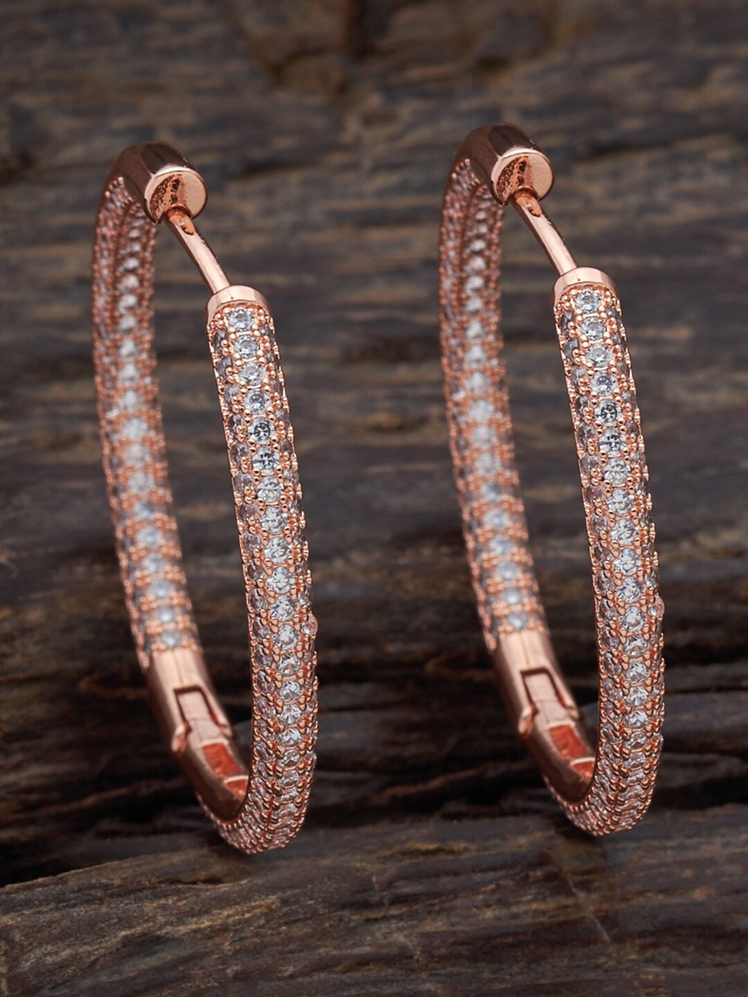 

Kushal's Fashion Jewellery Rose Gold-Plated Circular Hoop Earrings, White