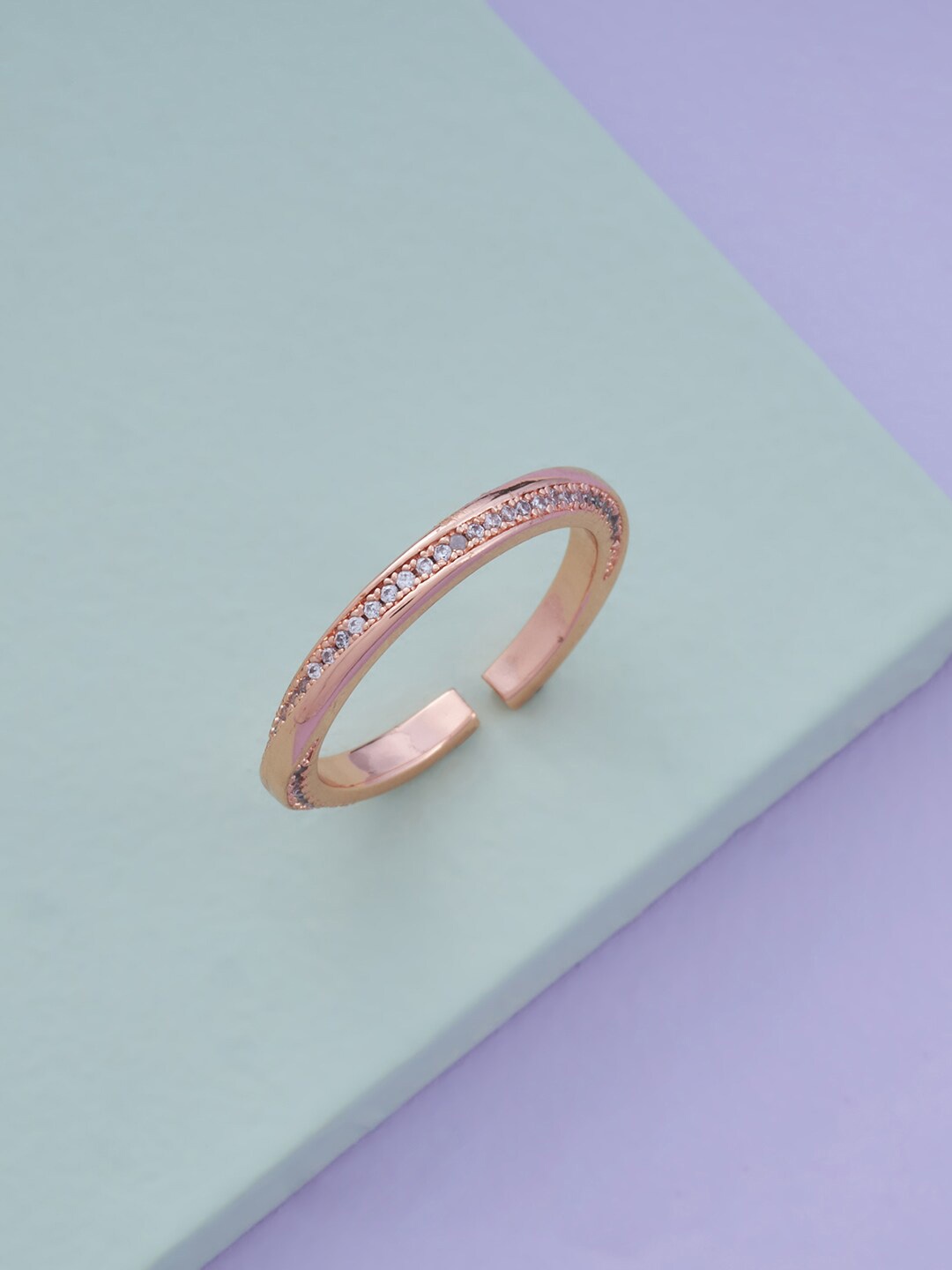 

Kushal's Fashion Jewellery Rose Gold-Plated Cubic Zirconia Studded Copper Finger Ring