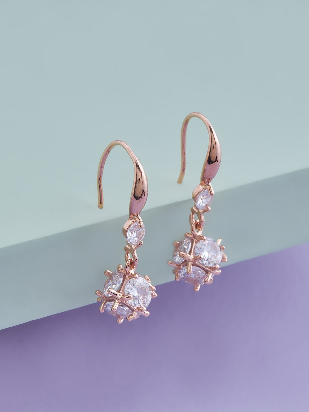 

Kushal's Fashion Jewellery Rose Gold-Plated Contemporary Drop Earrings, White