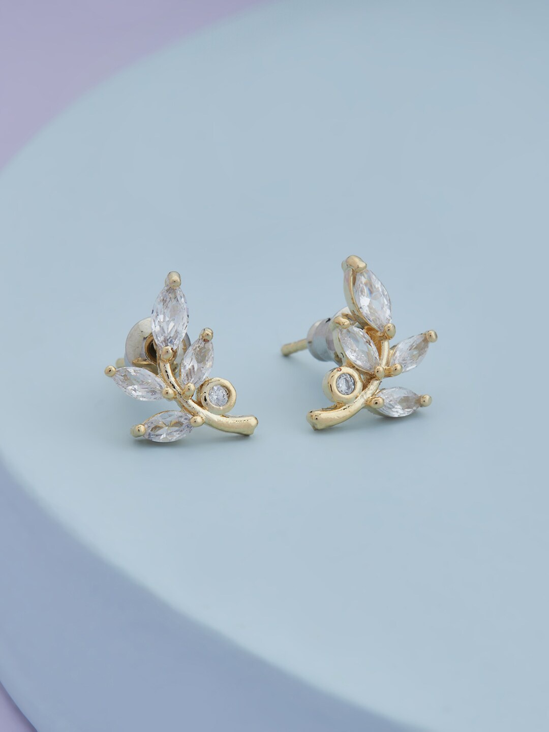 

Kushal's Fashion Jewellery Gold-Plated Leaf Shaped Studs Earrings, White