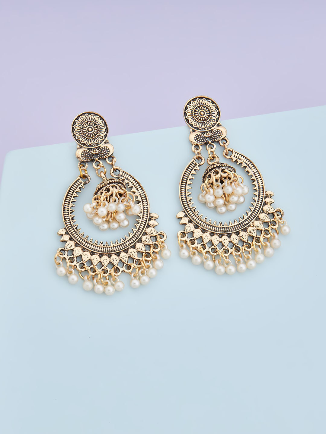 

Kushal's Fashion Jewellery Gold-Plated Crescent Shaped Chandbalis Earrings, White