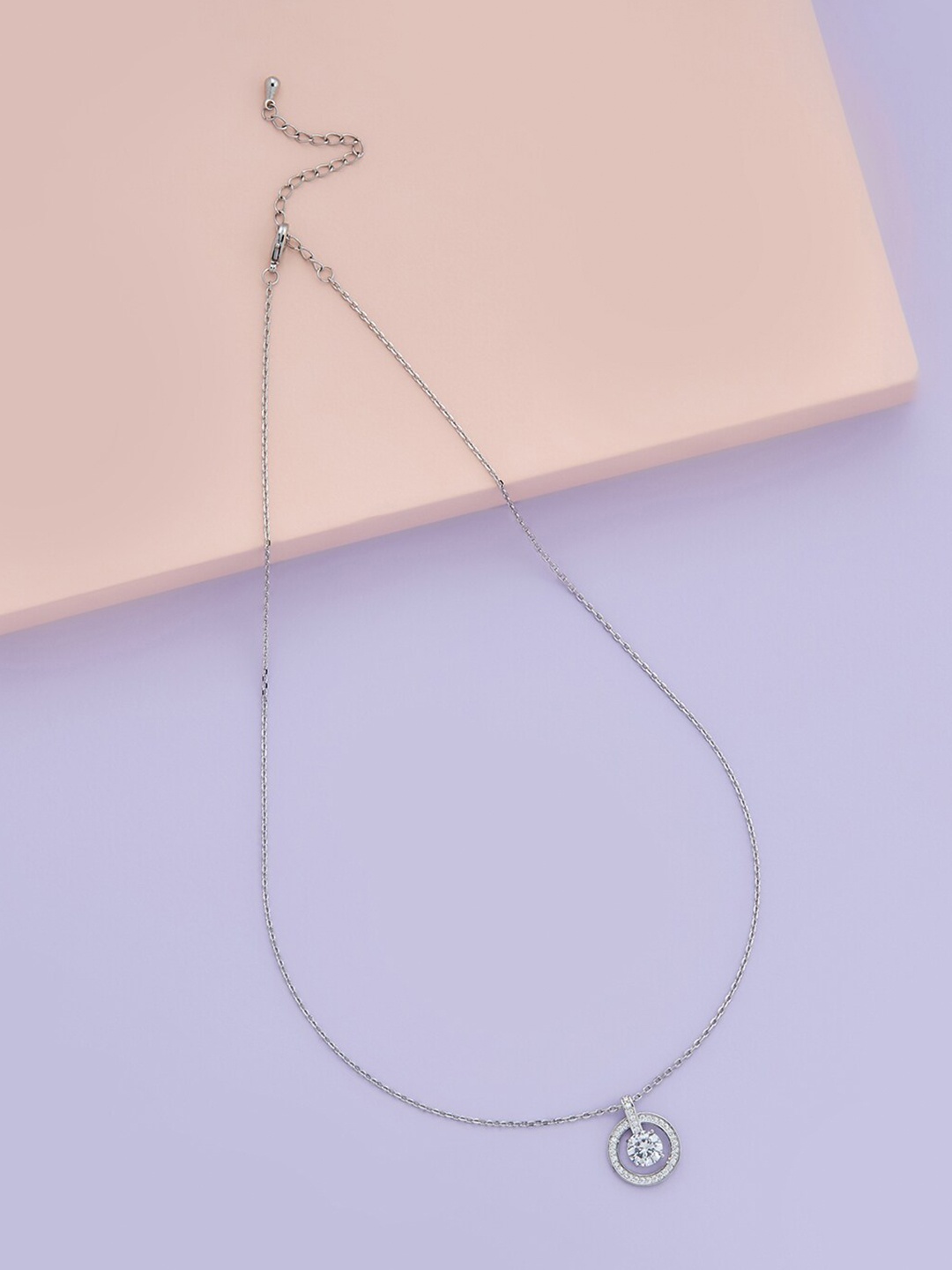 

Kushal's Fashion Jewellery Copper Rhodium-Plated Chain Pendant Set, Silver