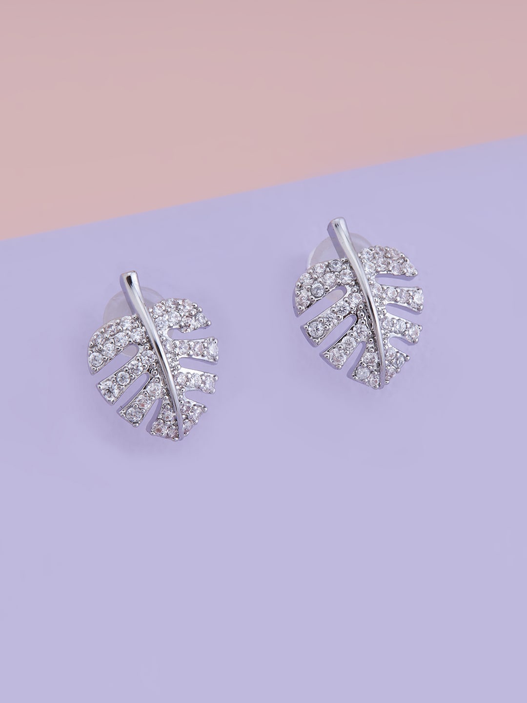 

Kushal's Fashion Jewellery Rhodium-Plated Leaf Shaped Studs Earrings, White