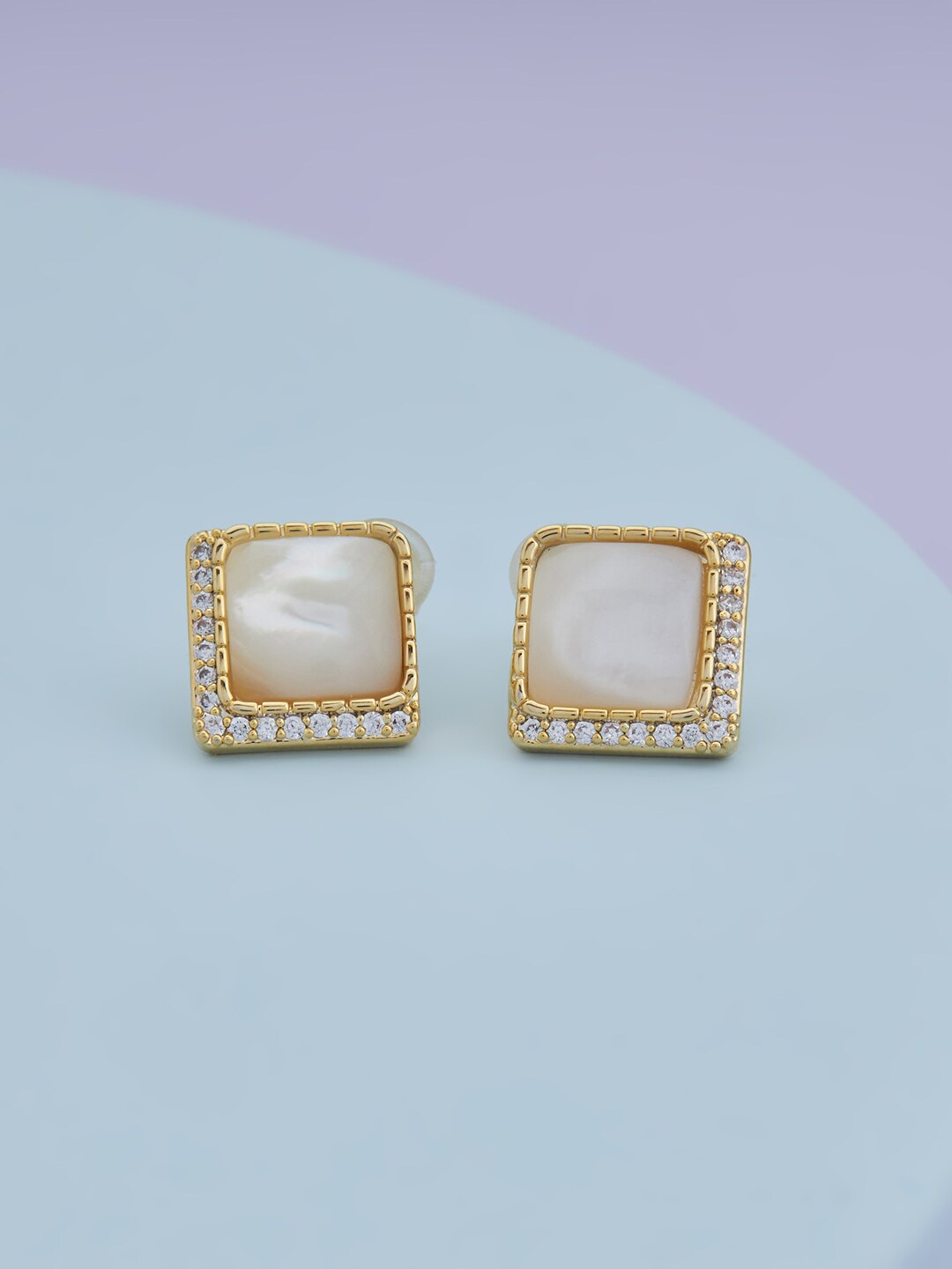 

Kushal's Fashion Jewellery Gold-Plated Square Studs Earrings, White