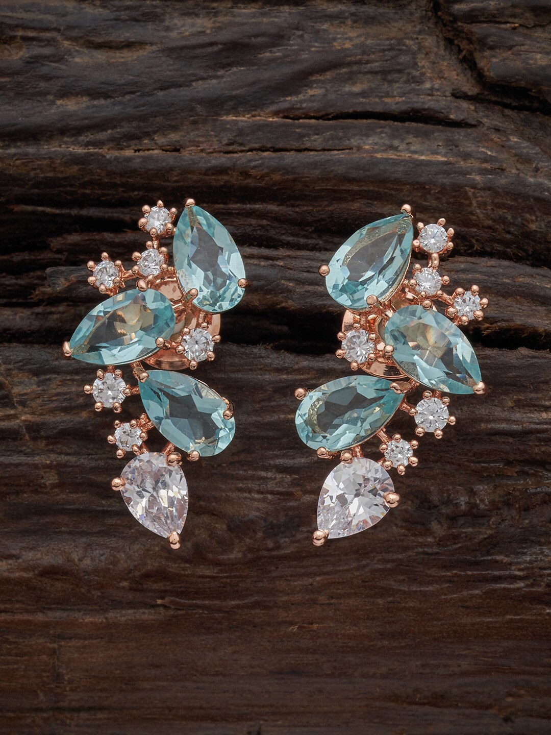 

Kushal's Fashion Jewellery Rose Gold-Plated Leaf Shaped Studs Earrings, Sea green