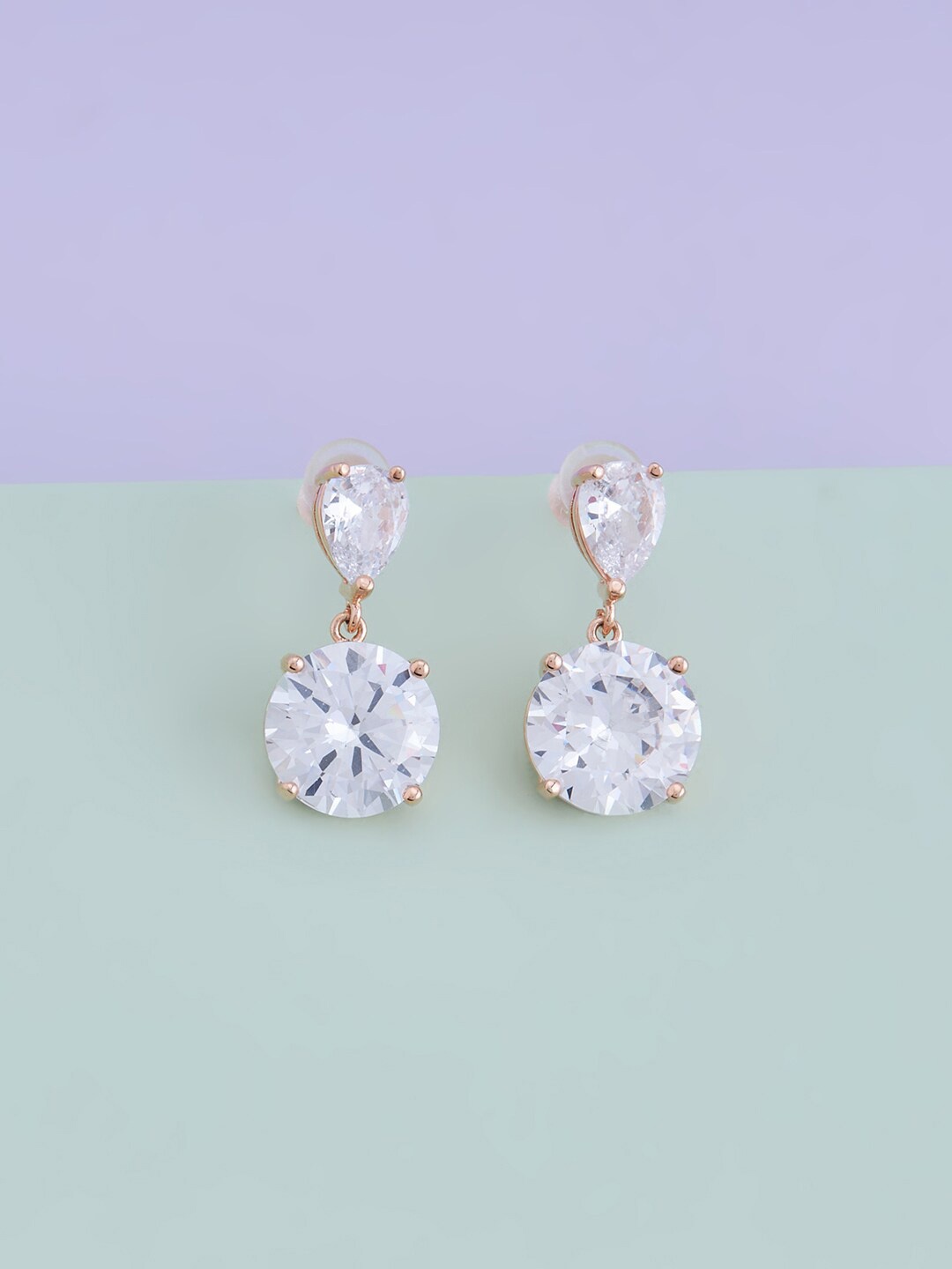 

Kushal's Fashion Jewellery Rose Gold-Plated Circular Drop Earrings, White