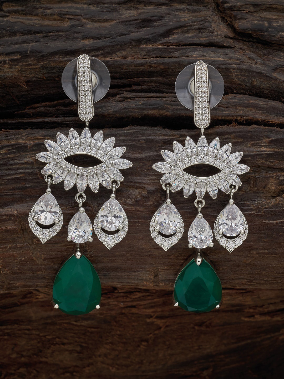 

Kushal's Fashion Jewellery Rhodium-Plated Drop Earrings, Green