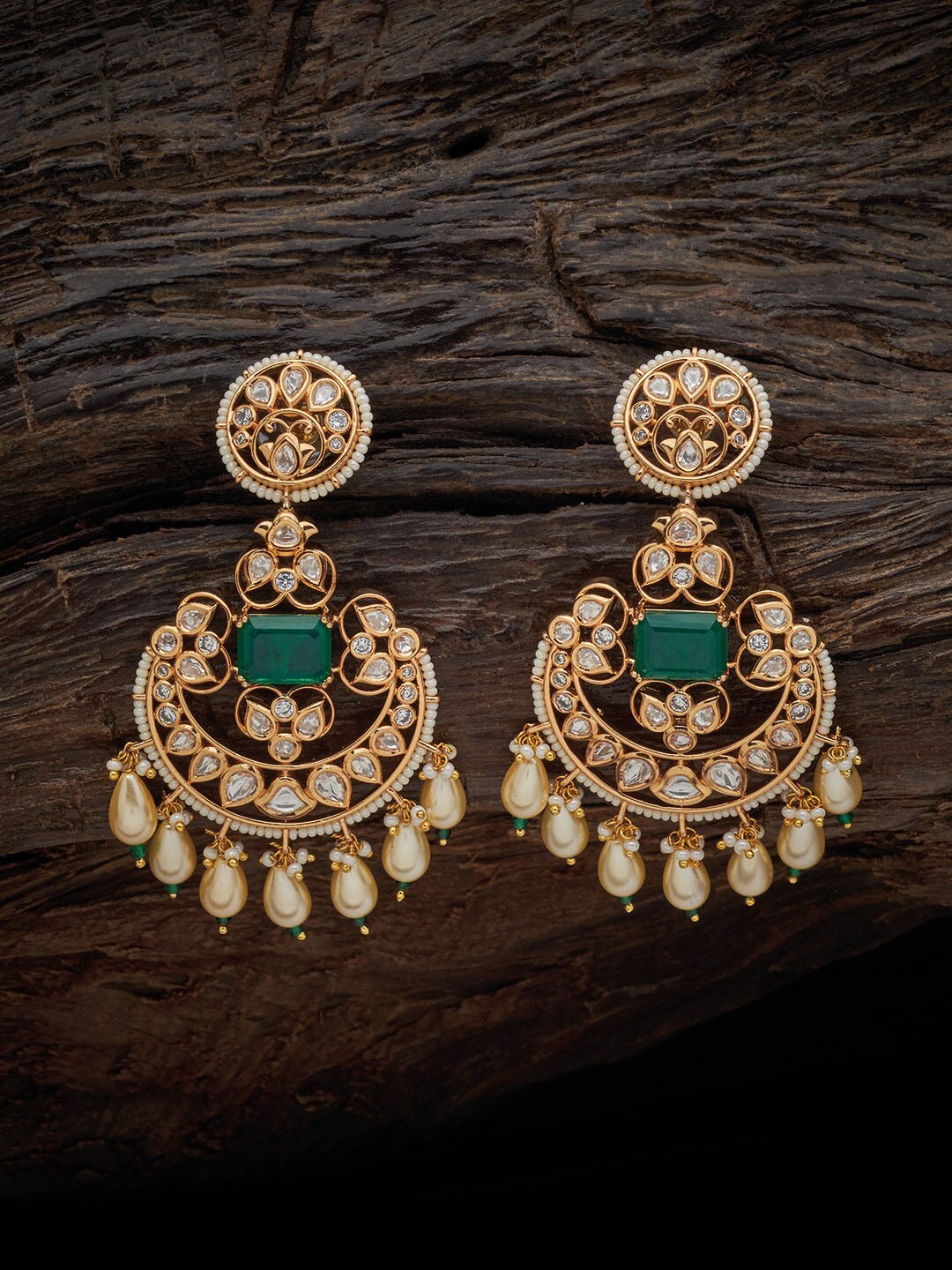 

Kushal's Fashion Jewellery Gold-Plated Crescent Shaped Chandhbalis Earrings, Green