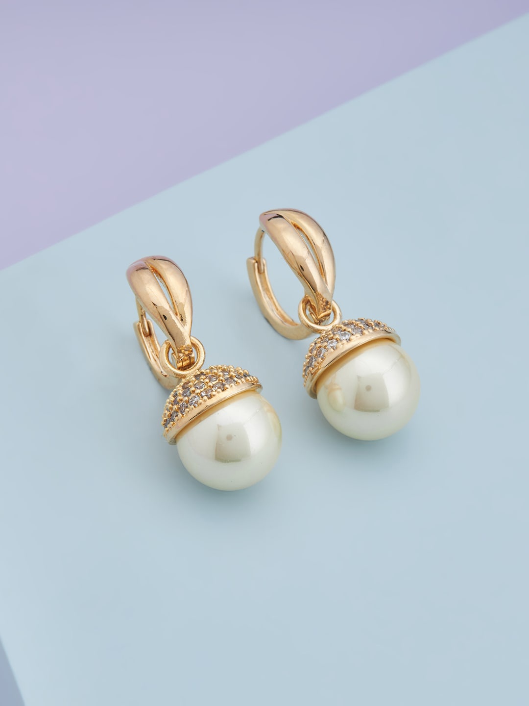 

Kushal's Fashion Jewellery Gold-Plated Spherical Drop Earrings, Cream