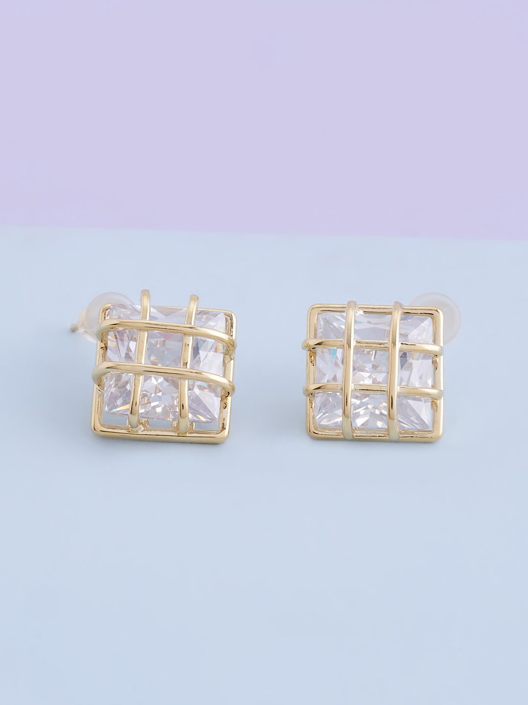 

Kushal's Fashion Jewellery Gold-Plated Cubic Zirconia Square Studs Earrings, White