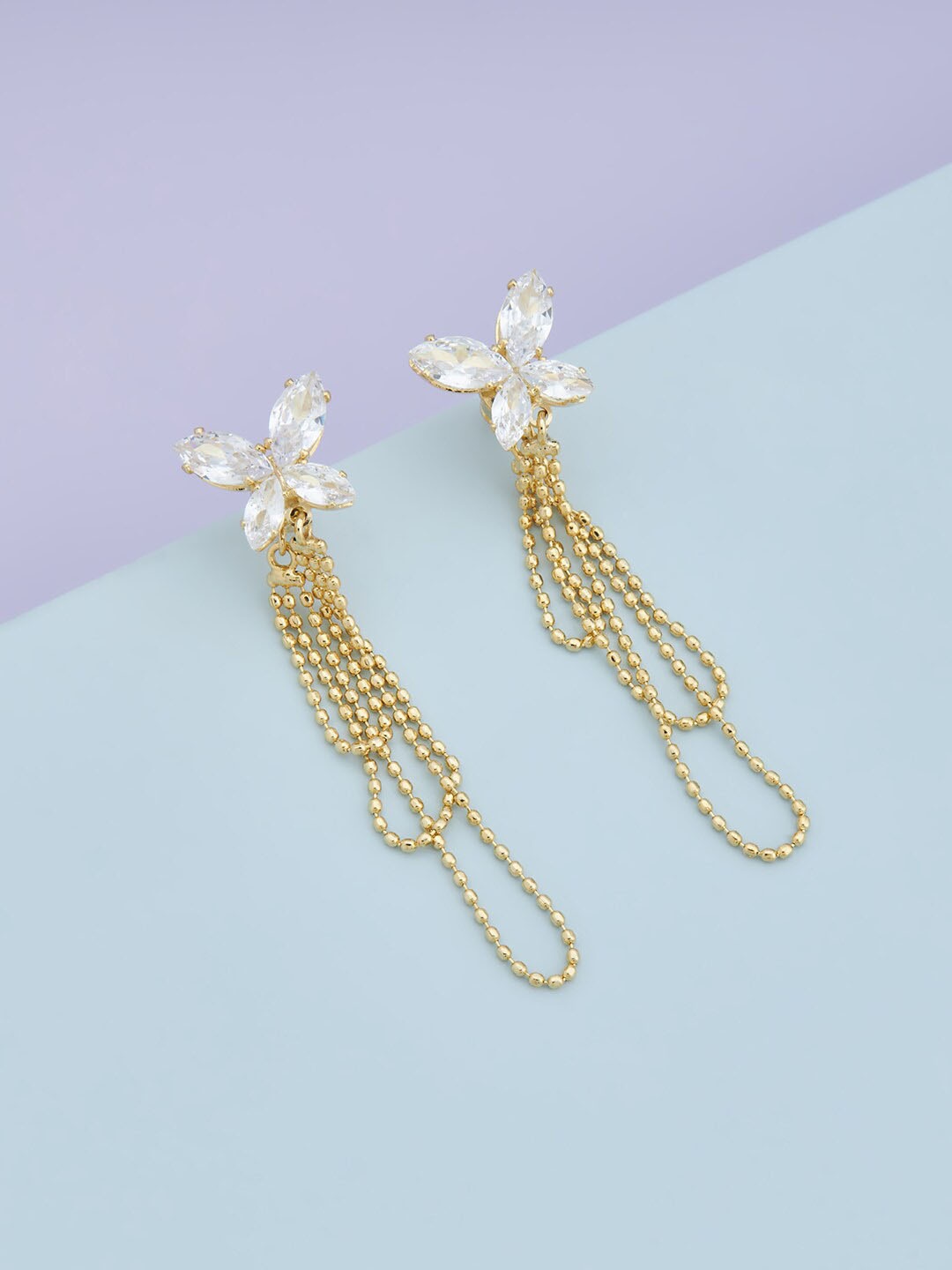 

Kushal's Fashion Jewellery Gold-Plated Cubic Zirconia Floral Drop Earrings, White