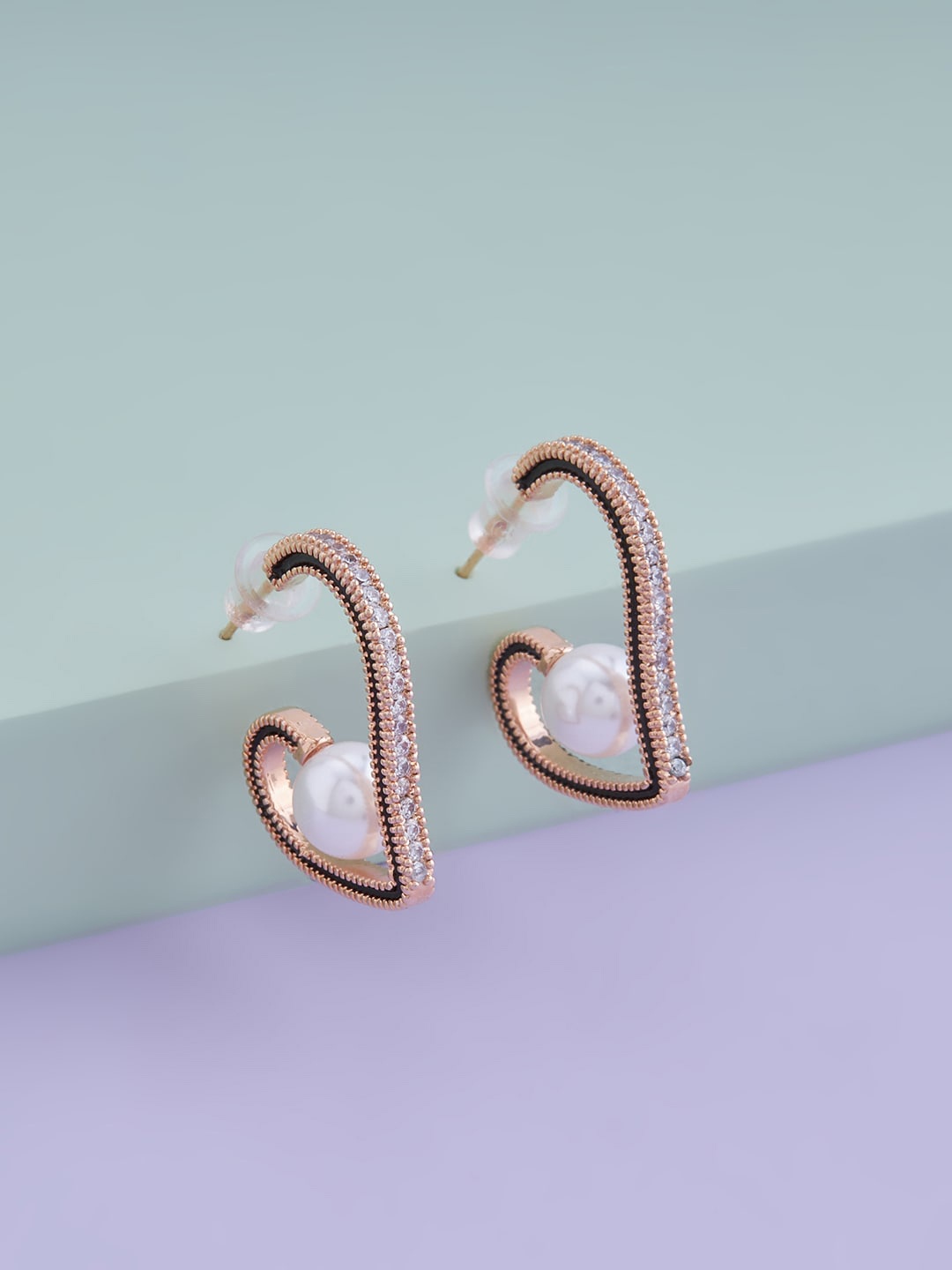

Kushal's Fashion Jewellery Rose Gold-Plated Contemporary Studs Earrings, White