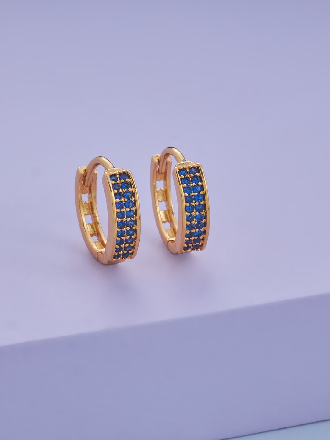 

Kushal's Fashion Jewellery Gold-Plated Circular Cubic Zirconia Hoop Earrings, Blue