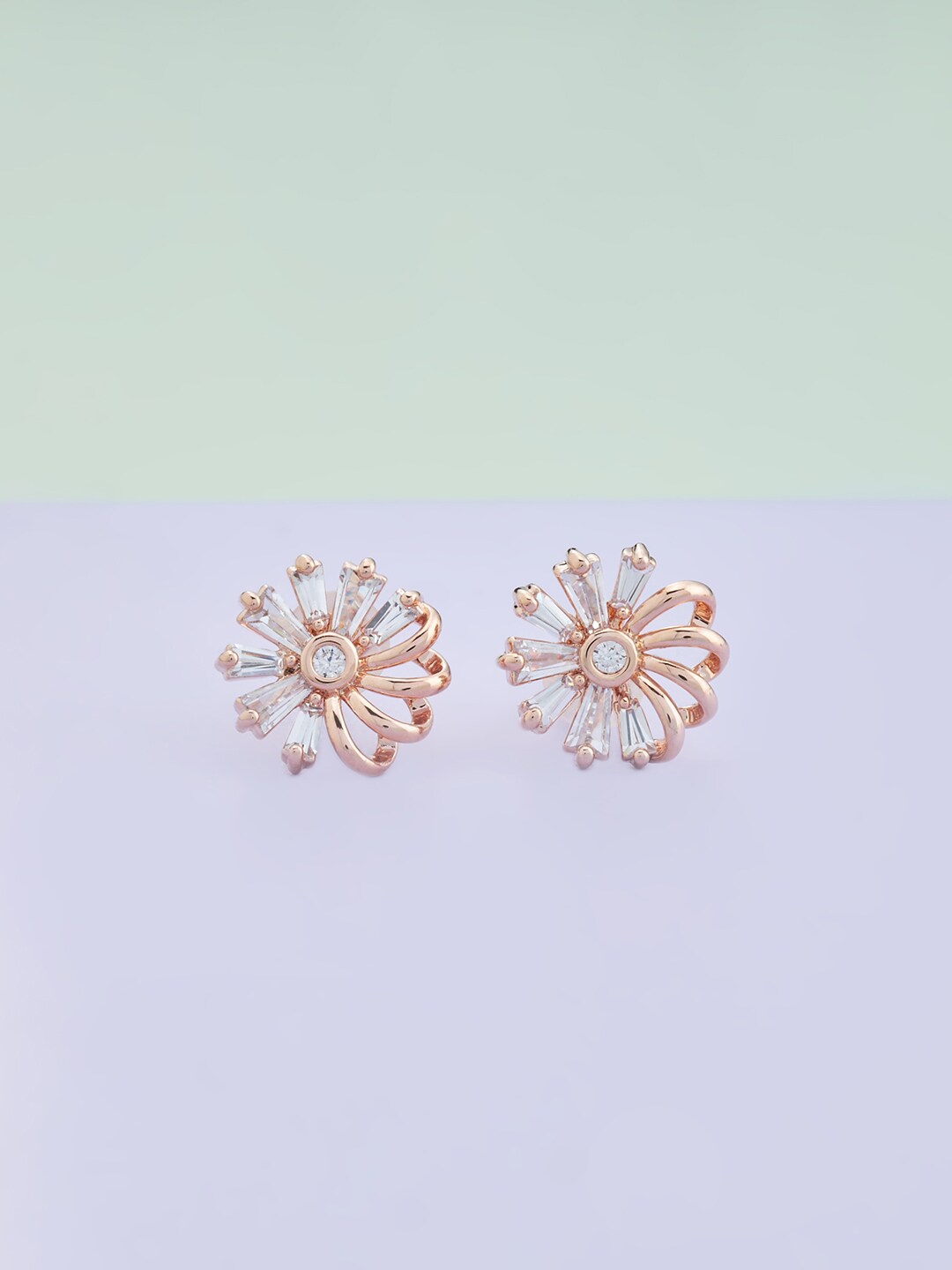 

Kushal's Fashion Jewellery Rhodium-Plated Cubic Zirconia Floral Studs Earrings, White