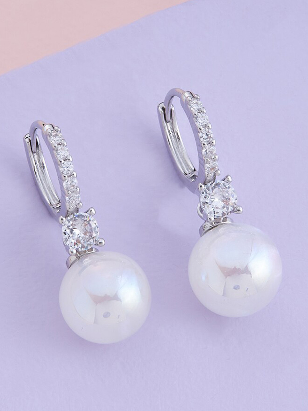 

Kushal's Fashion Jewellery Rhodium-Plated Spherical Hoop Earrings, White